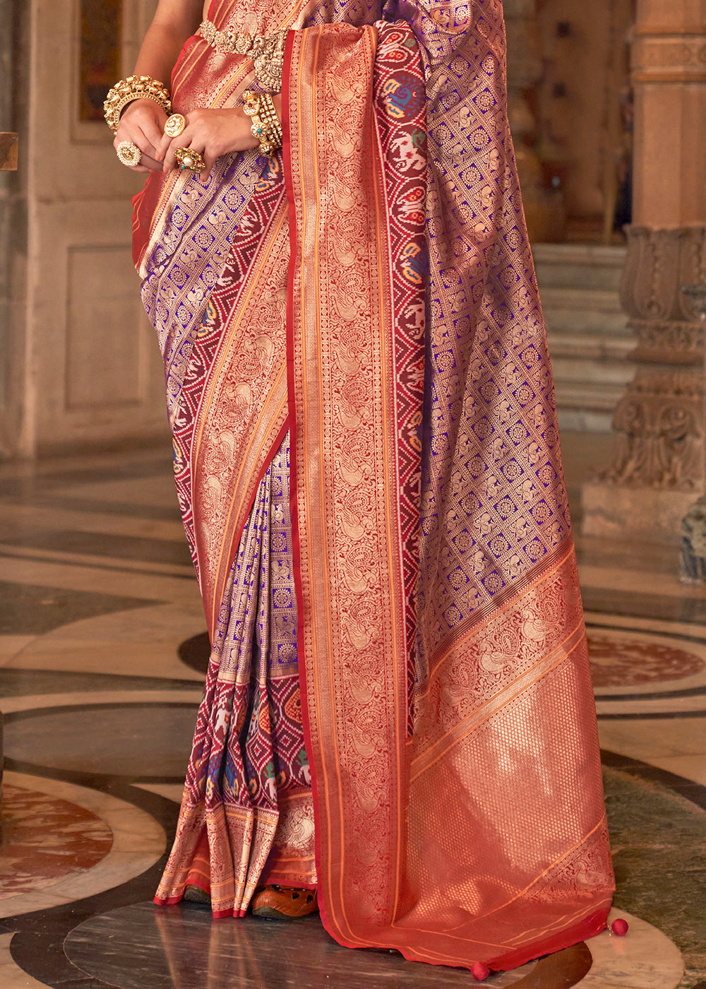 Falcon Purple Zari Woven Banarasi Meenkari Silk Saree