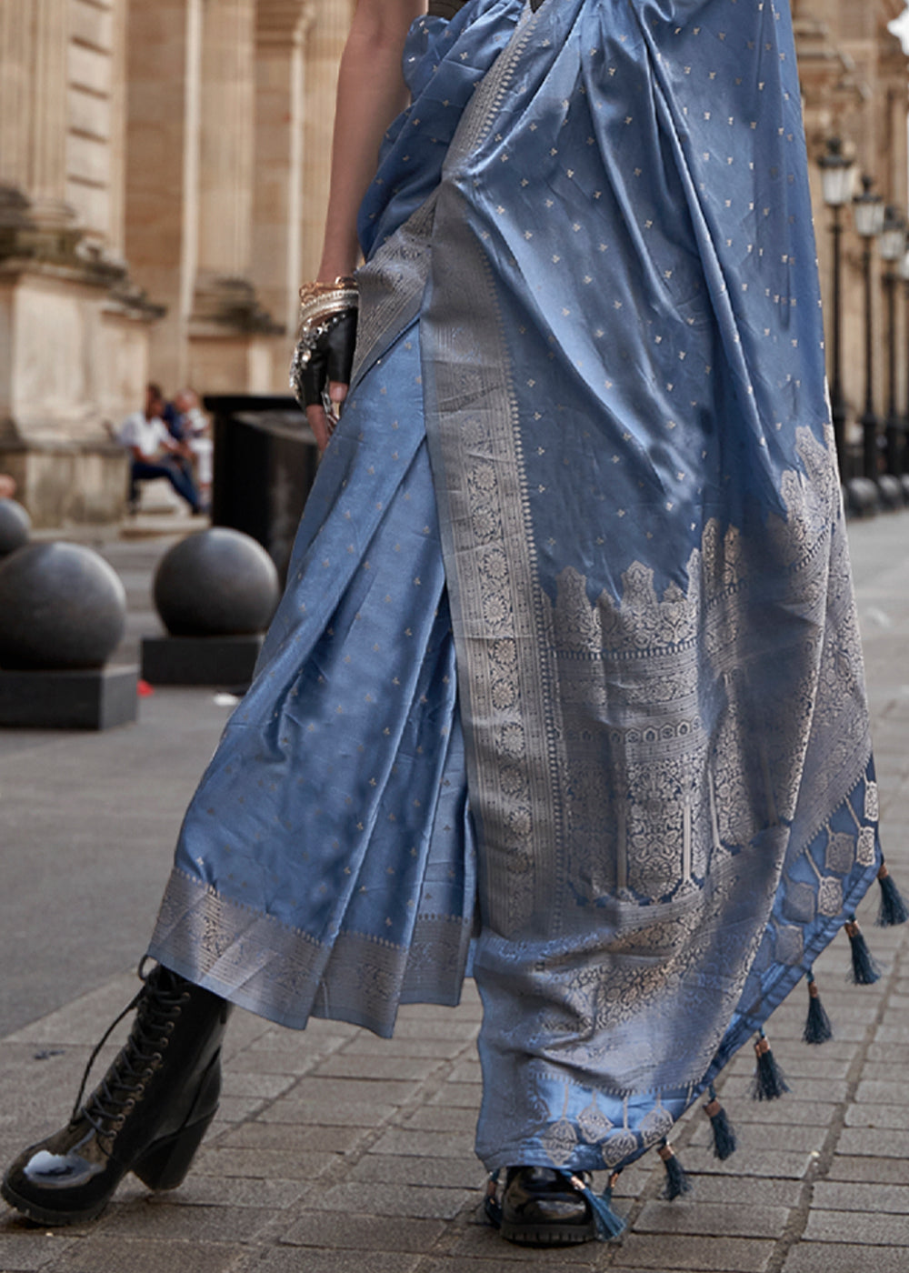 Horizon Blue Woven Banarasi Satin Silk Saree