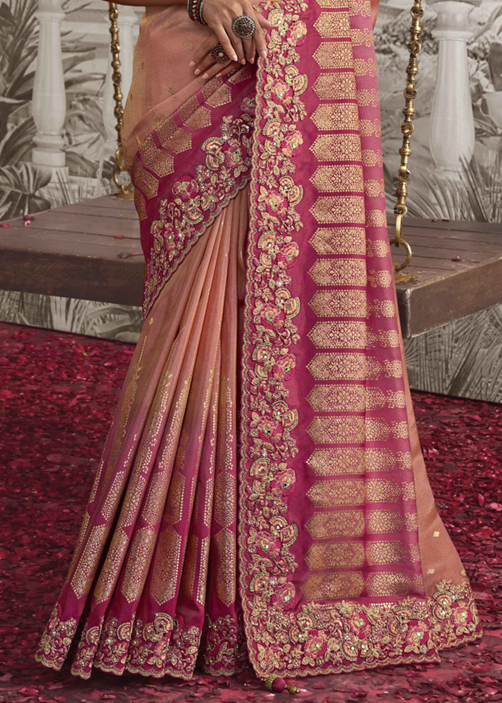 Pastel Candy Pink Embroidered Designer Silk Saree