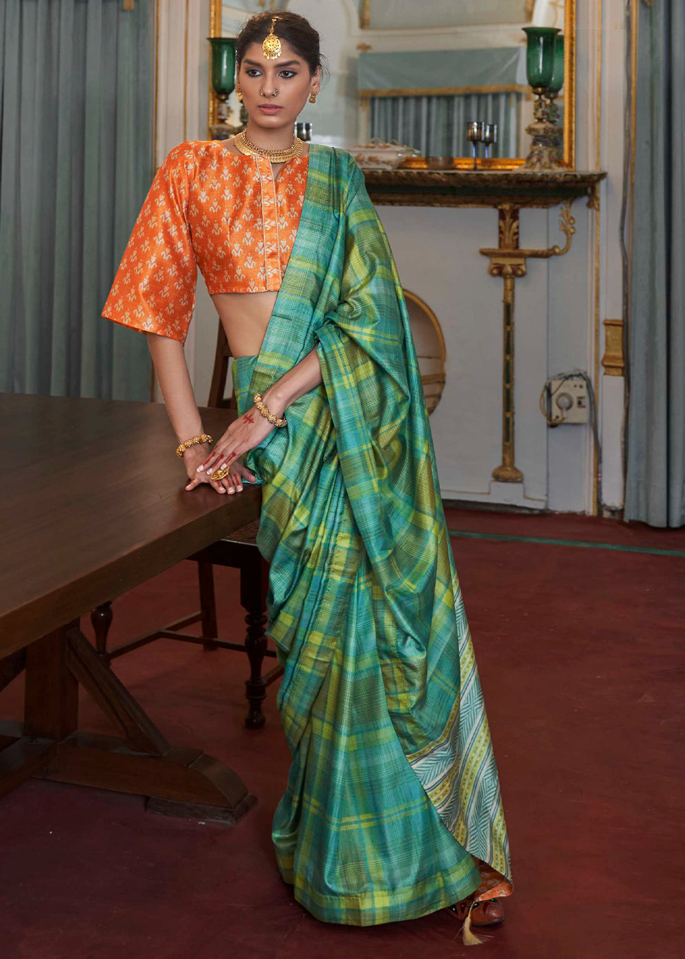 Amazon Green Printed Banarasi Saree