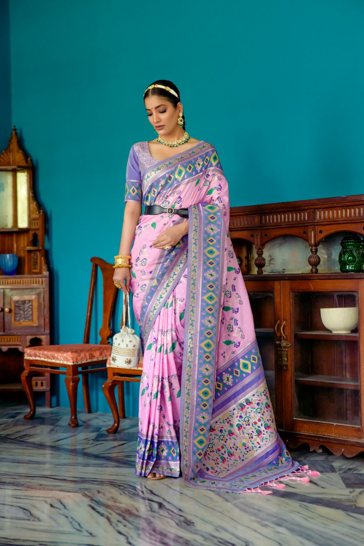 Neon Pink Patola Fusion Paithani Silk Saree