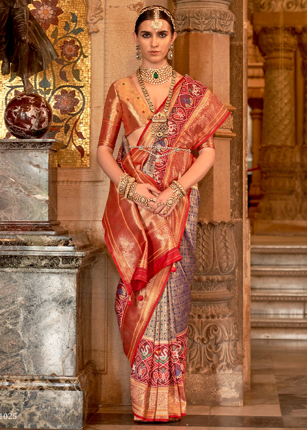 Au Chico Brown Zari Woven Banarasi Meenkari Silk Saree