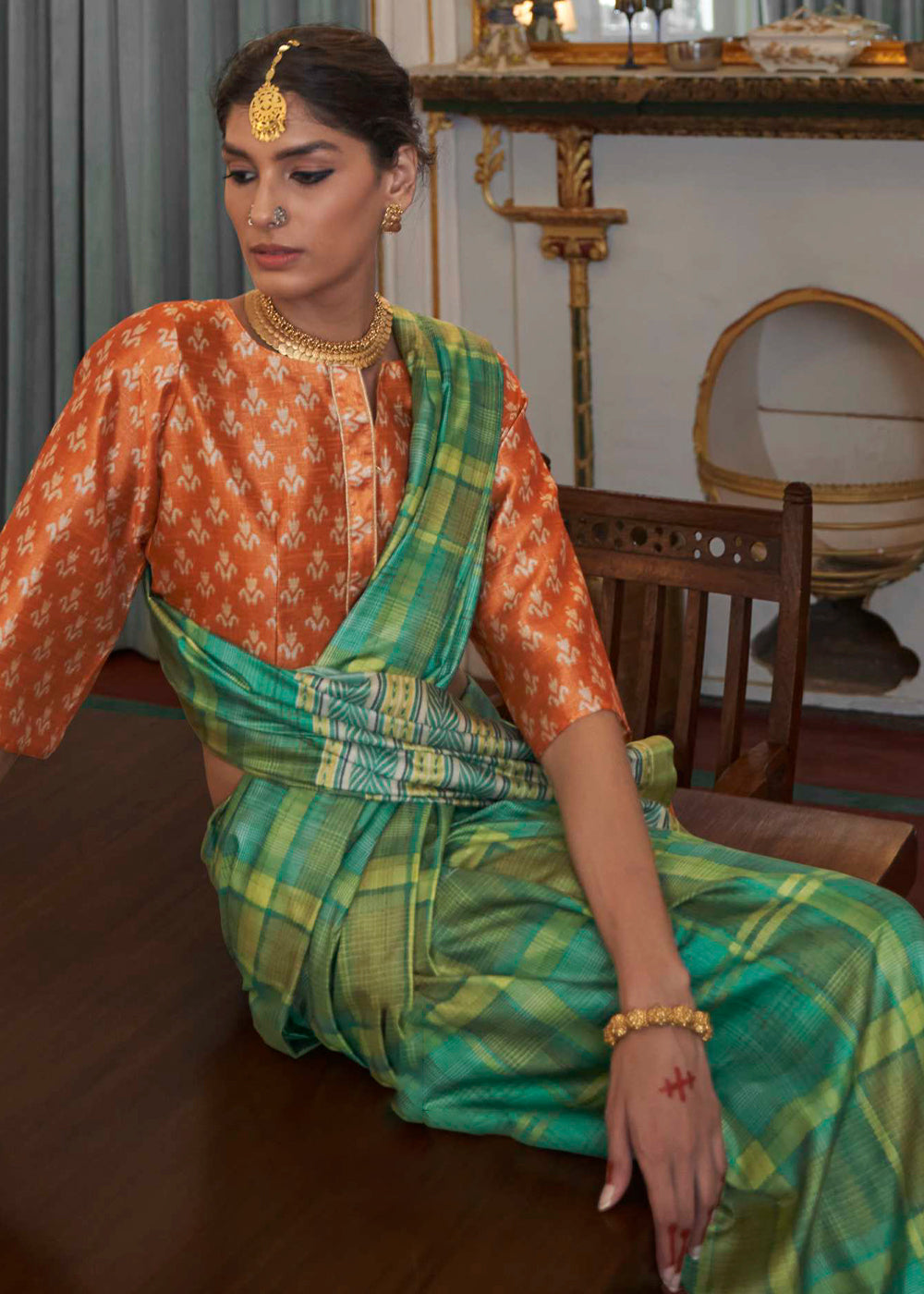 Amazon Green Printed Banarasi Saree