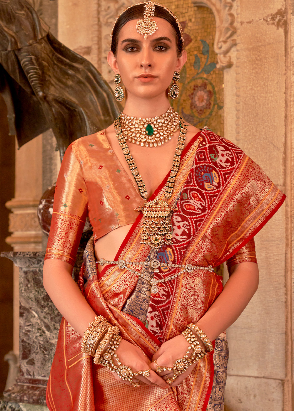 Au Chico Brown Zari Woven Banarasi Meenkari Silk Saree