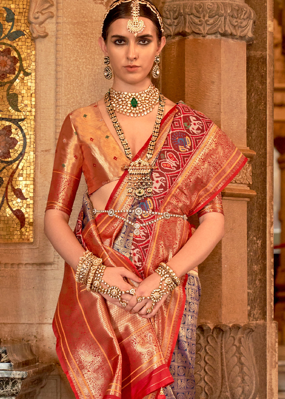 Au Chico Brown Zari Woven Banarasi Meenkari Silk Saree