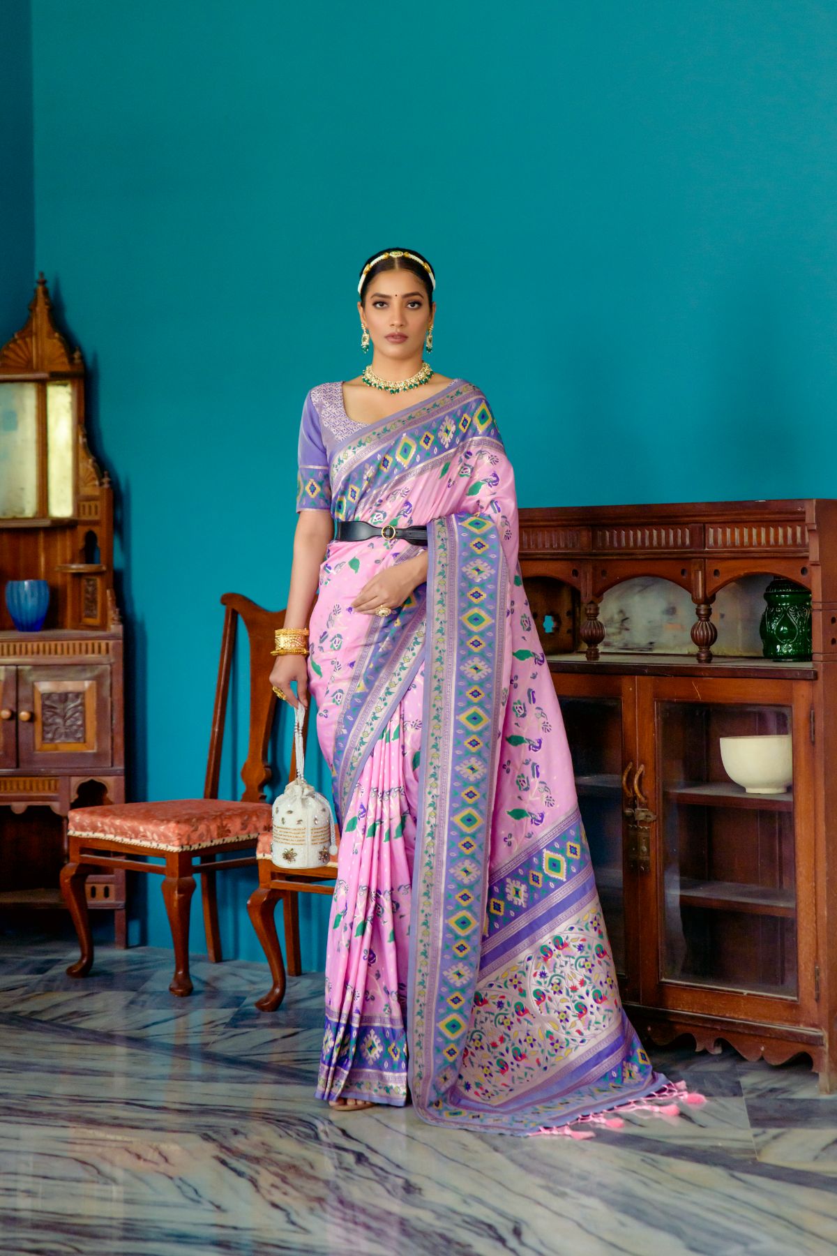 Neon Pink Patola Fusion Paithani Silk Saree