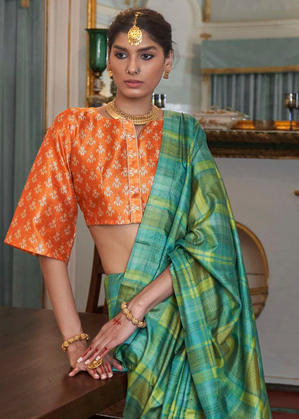 Amazon Green Printed Banarasi Saree