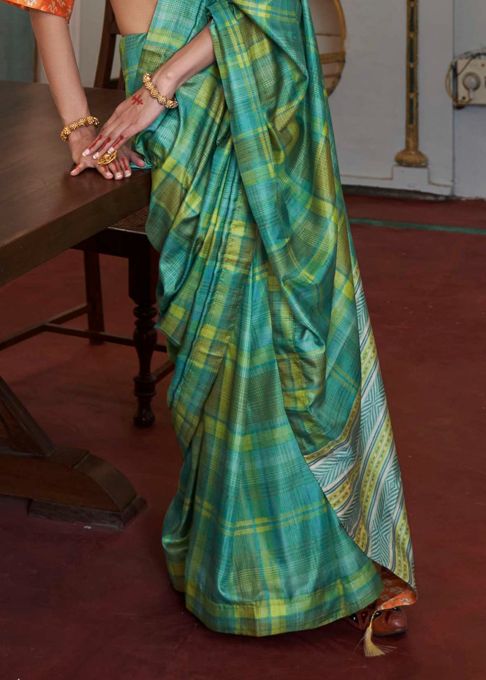 Amazon Green Printed Banarasi Saree