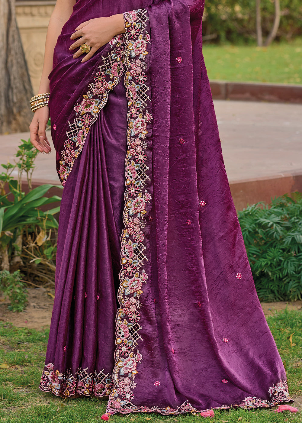 Cosmic Purple Tissue Organza Embroidered Silk Saree