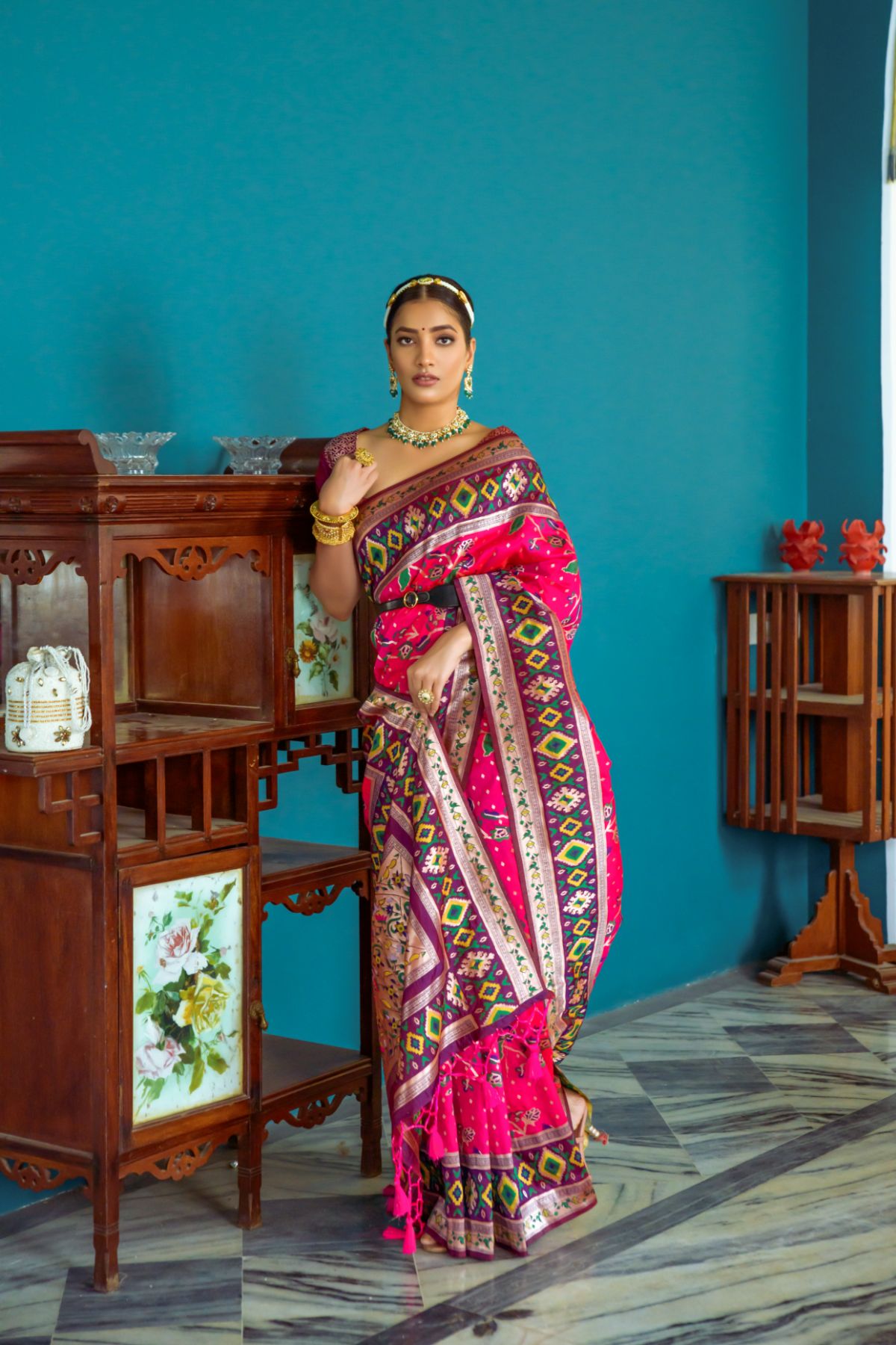 Barbie Pink Patola Fusion Paithani Silk Saree