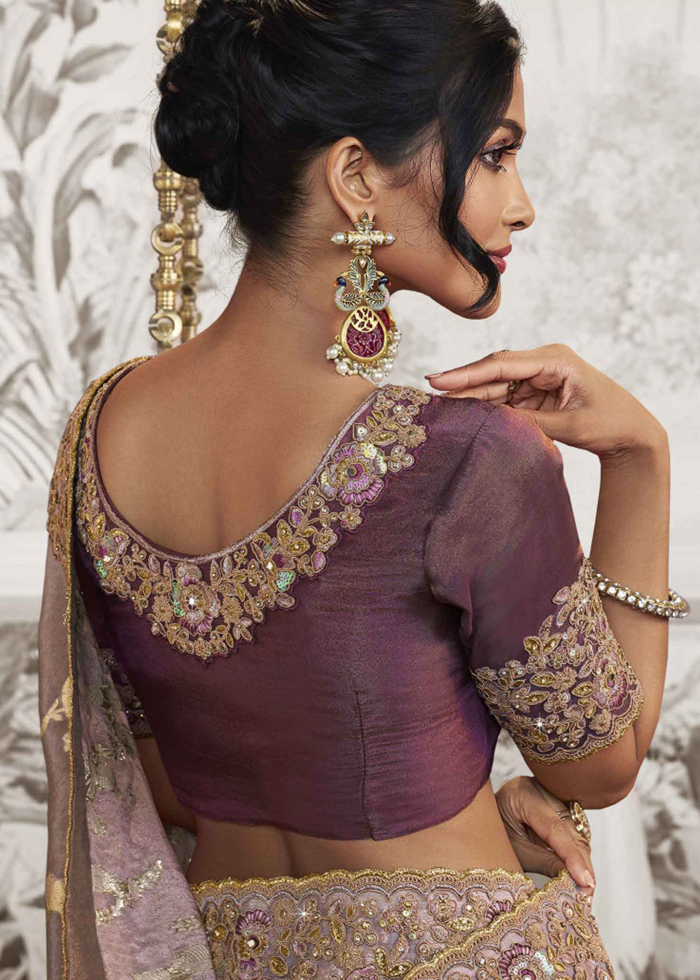 Opera Purple Embroidered Designer Silk Saree