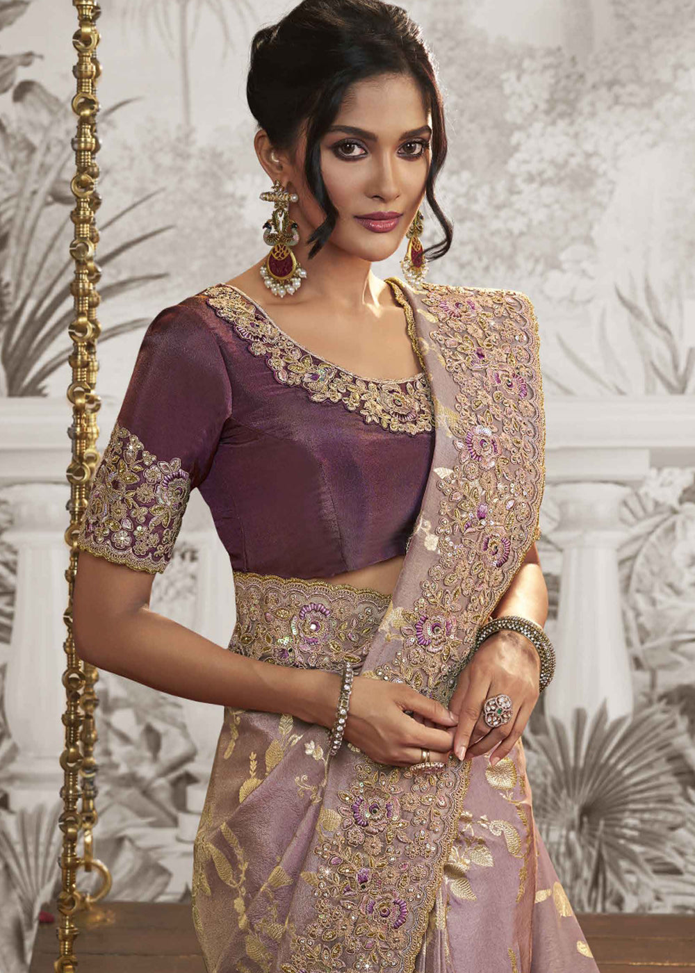 Opera Purple Embroidered Designer Silk Saree