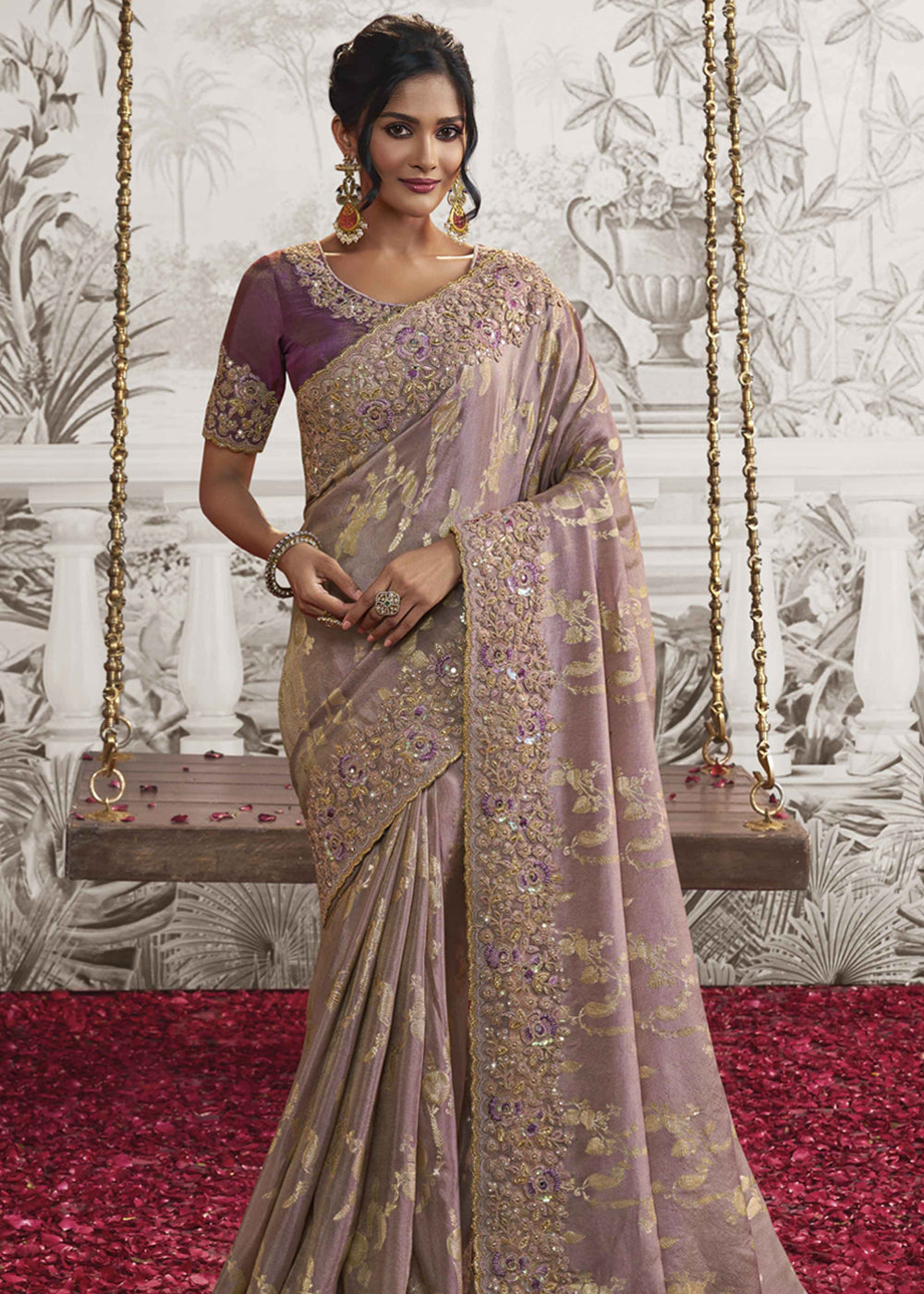 Opera Purple Embroidered Designer Silk Saree