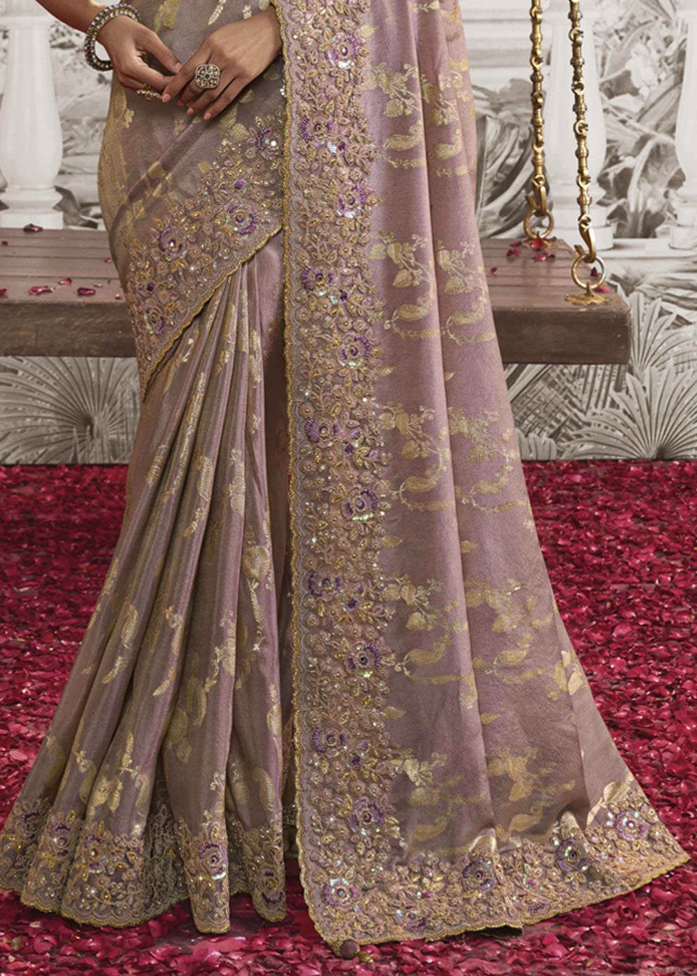 Opera Purple Embroidered Designer Silk Saree