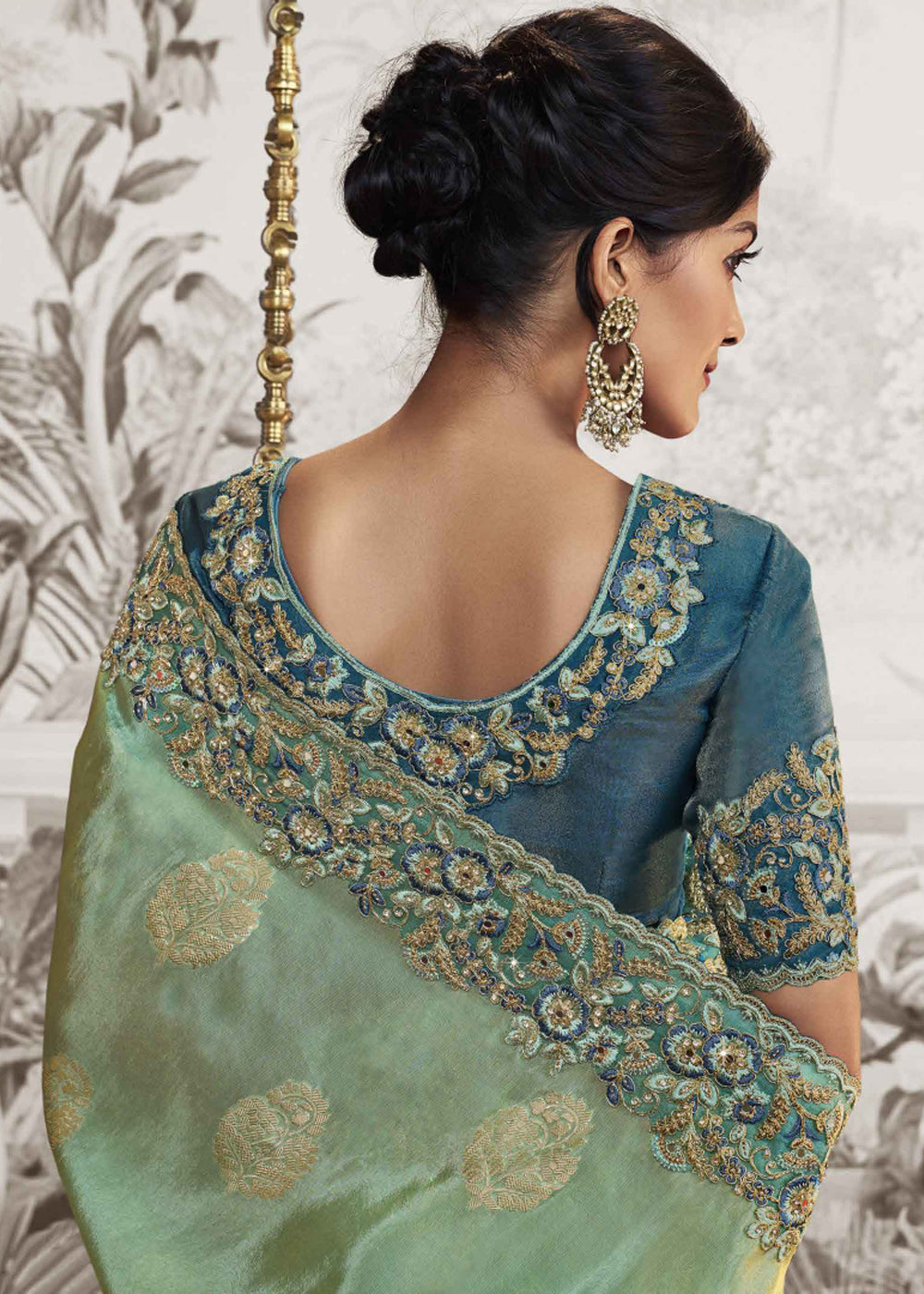 Windows Blue Embroidered Designer Silk Saree