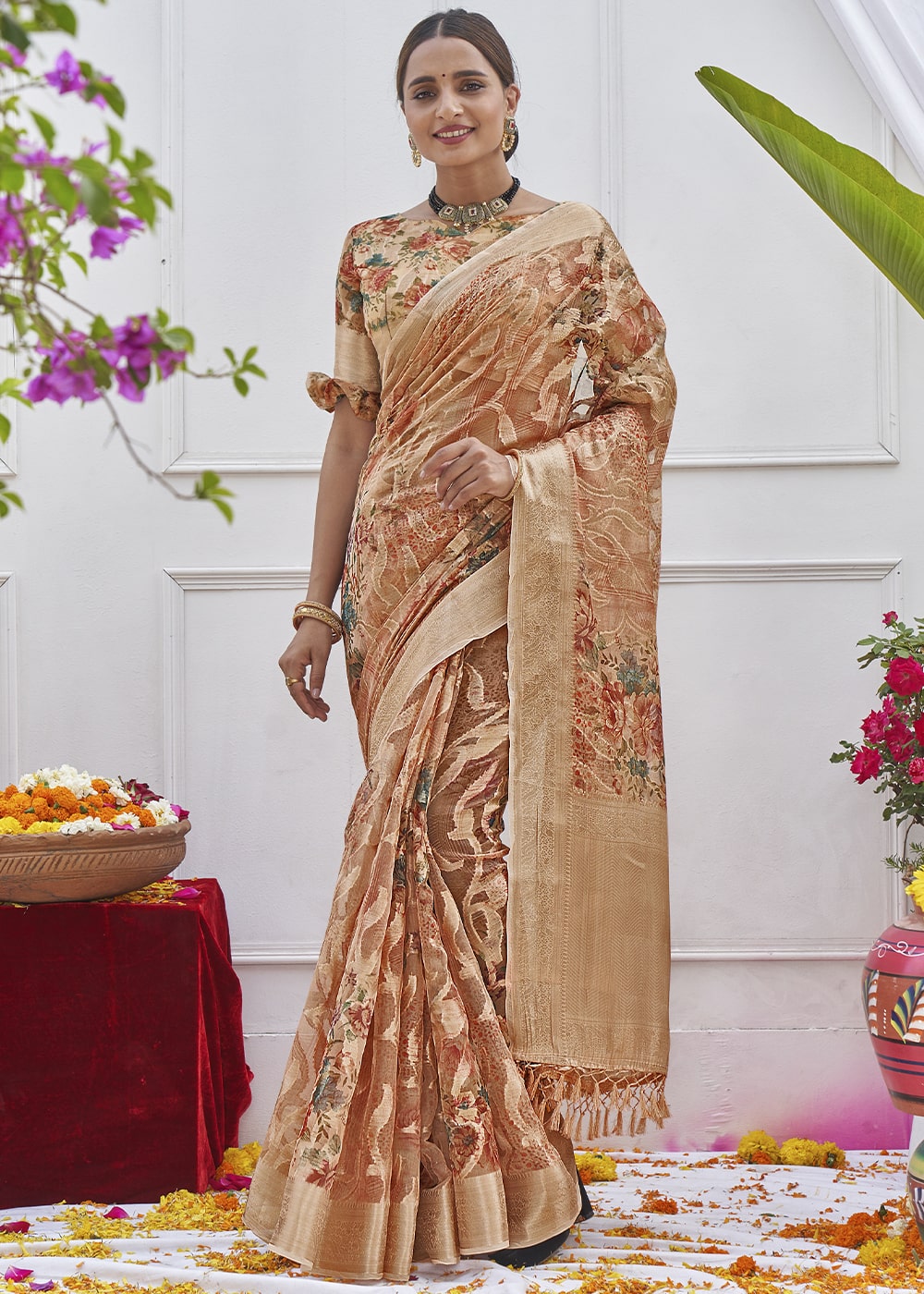 Brown Sugar Digital Printed Organza Silk Saree