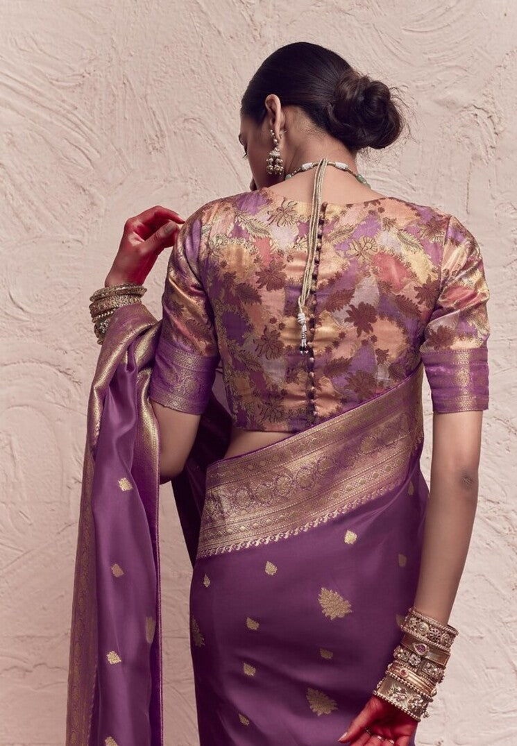 Sando Purple Designer Banarasi Handloom Silk Saree