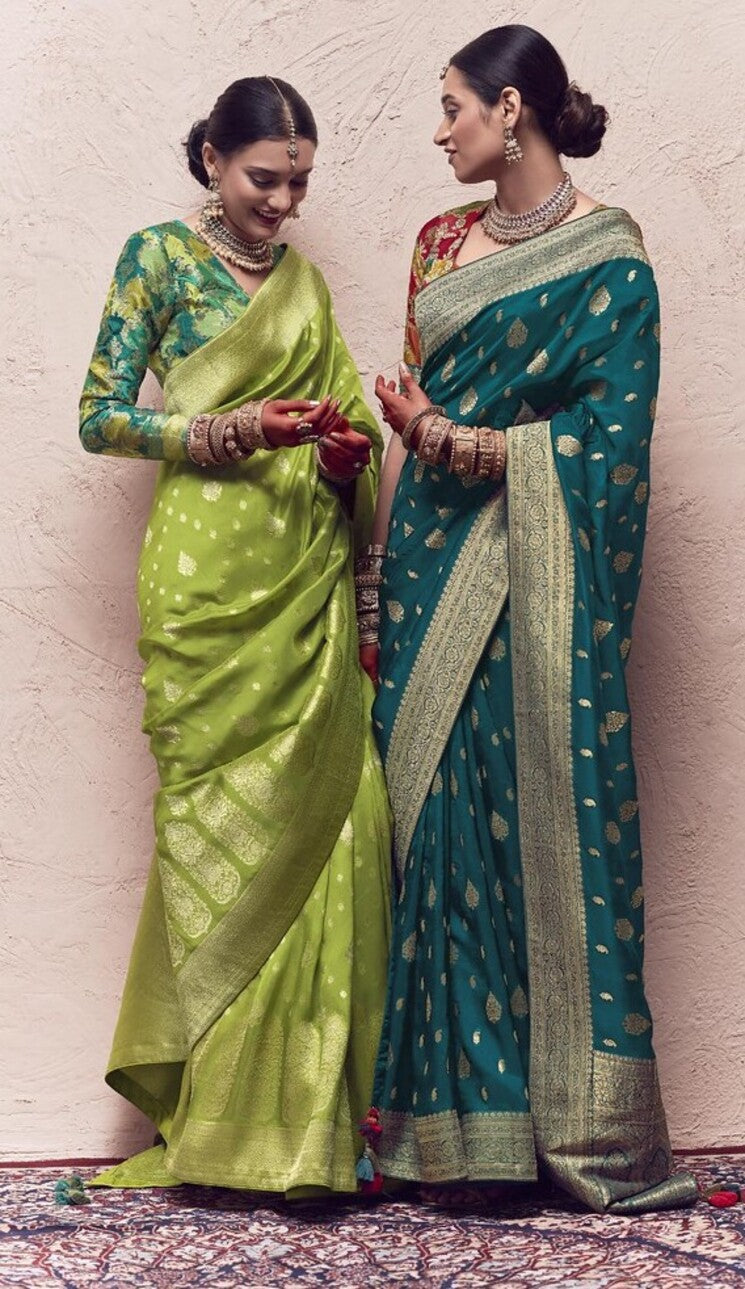 Fresh Leaf Green Designer Banarasi Handloom Silk Saree