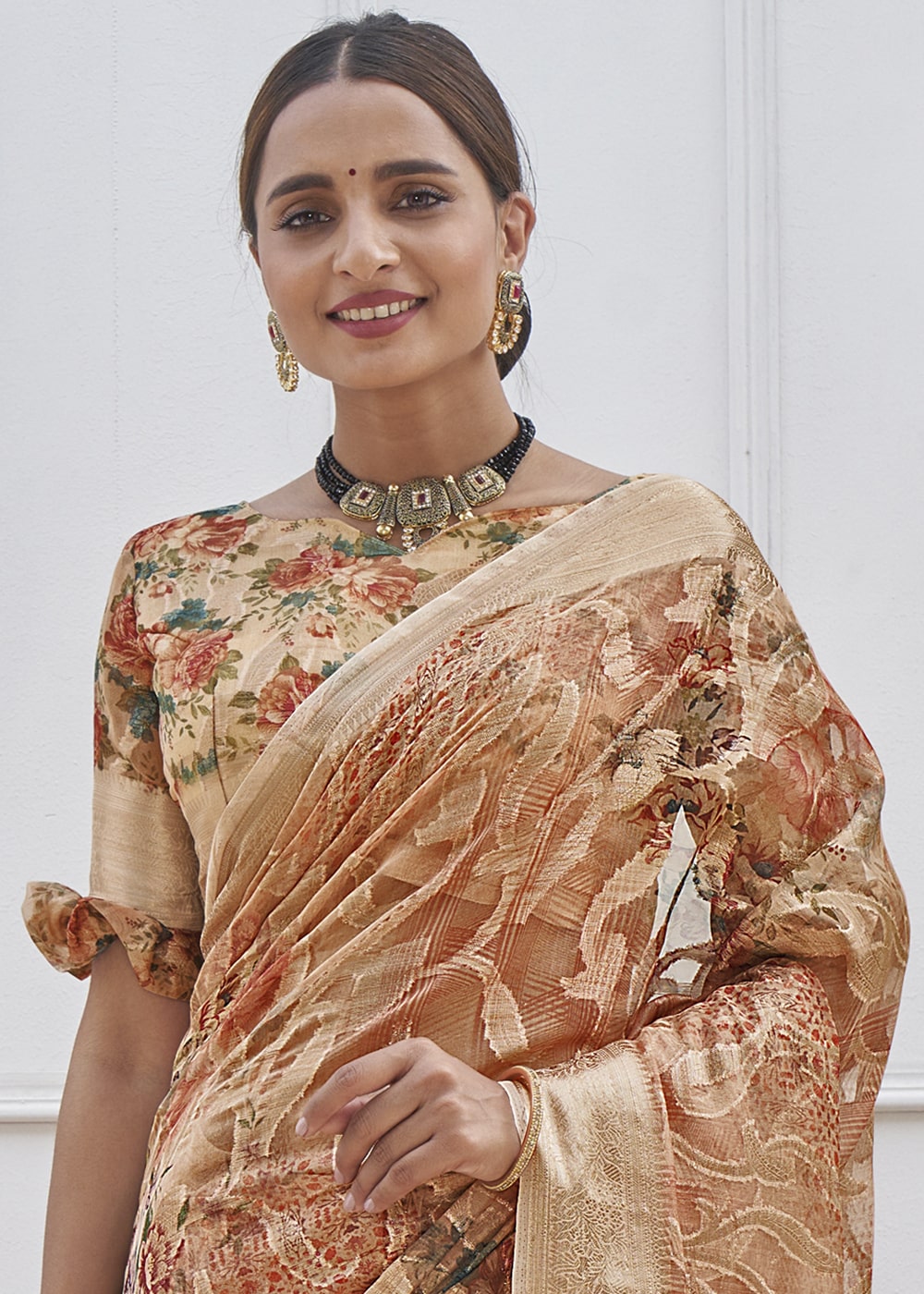 Brown Sugar Digital Printed Organza Silk Saree