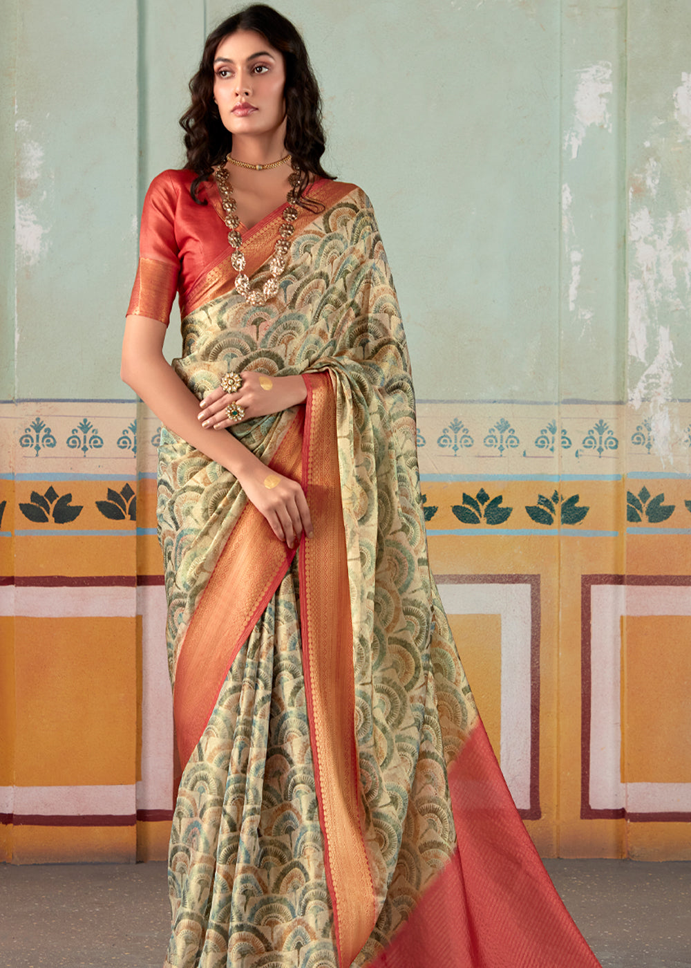 Hillary Green Banarasi Tissue Silk Saree