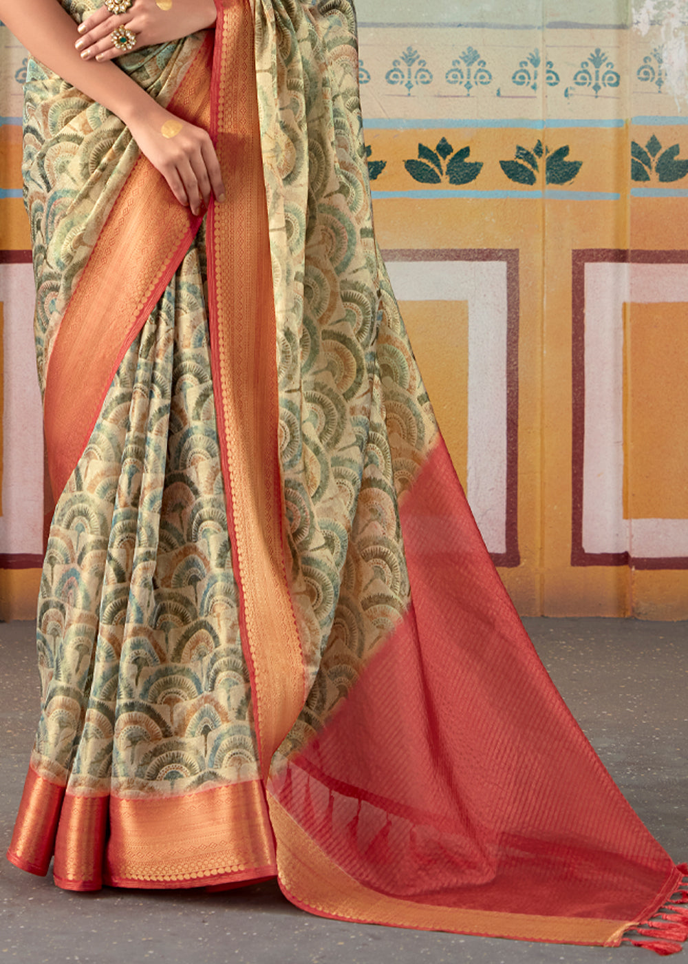 Hillary Green Banarasi Tissue Silk Saree