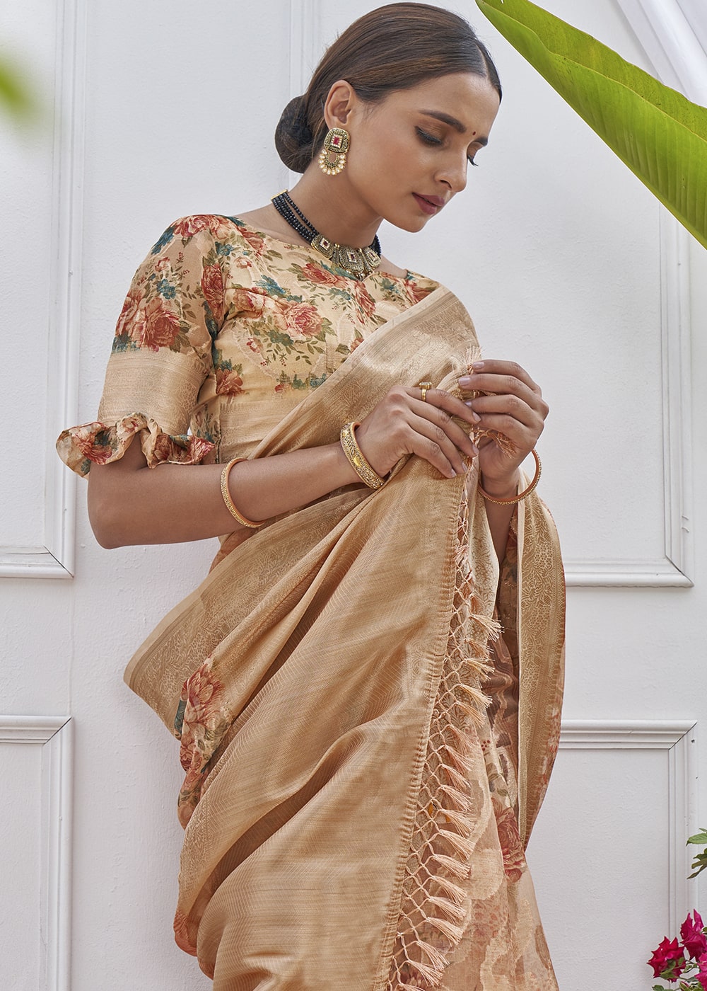 Brown Sugar Digital Printed Organza Silk Saree