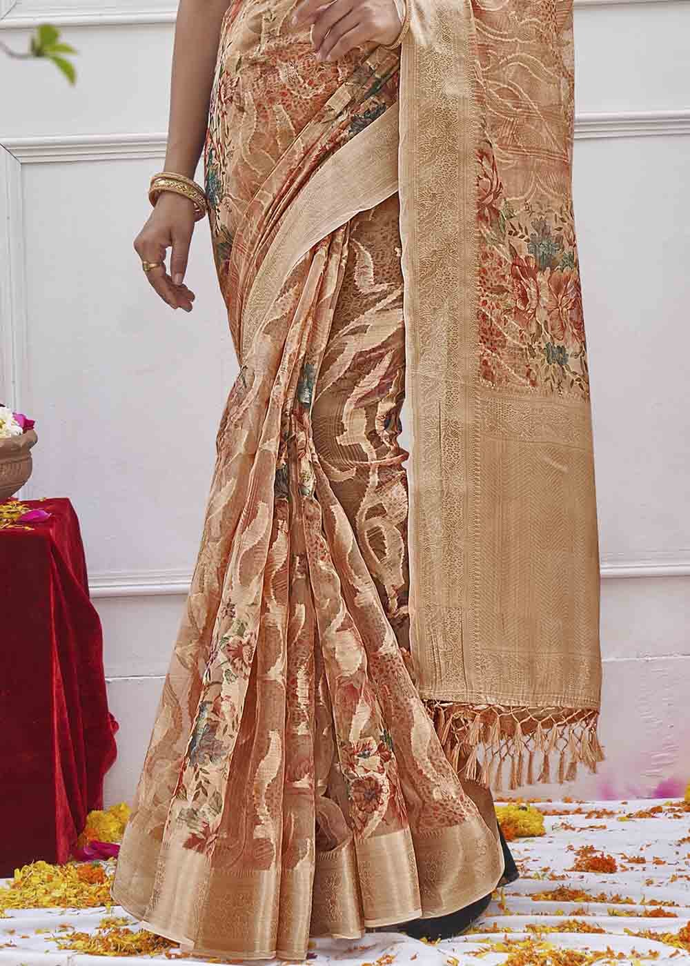 Brown Sugar Digital Printed Organza Silk Saree