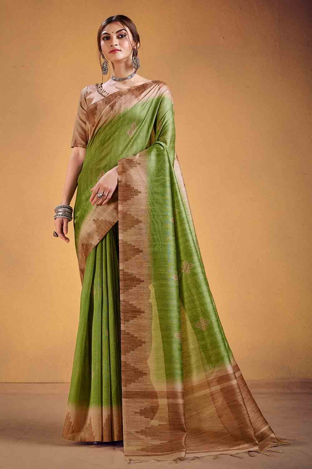 Leaf Green Cotton Silk Saree