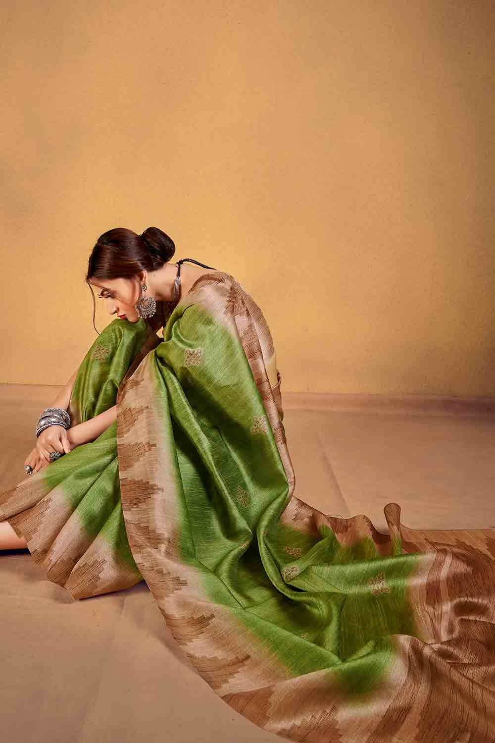 Leaf Green Cotton Silk Saree