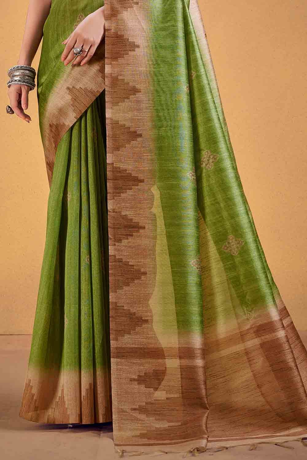 Leaf Green Cotton Silk Saree