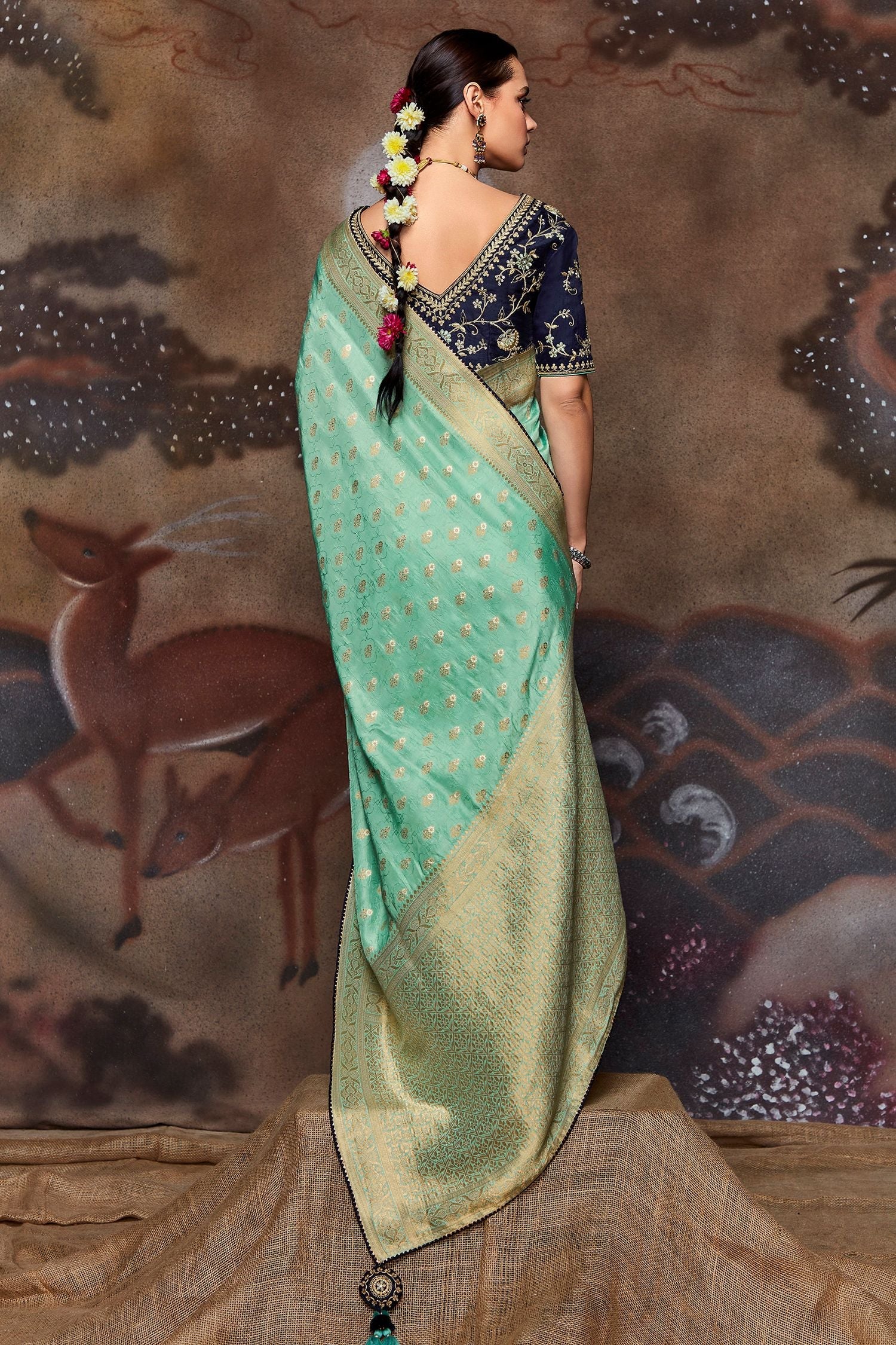 Gum Leaf Blue Woven Banarasi Art Silk Saree