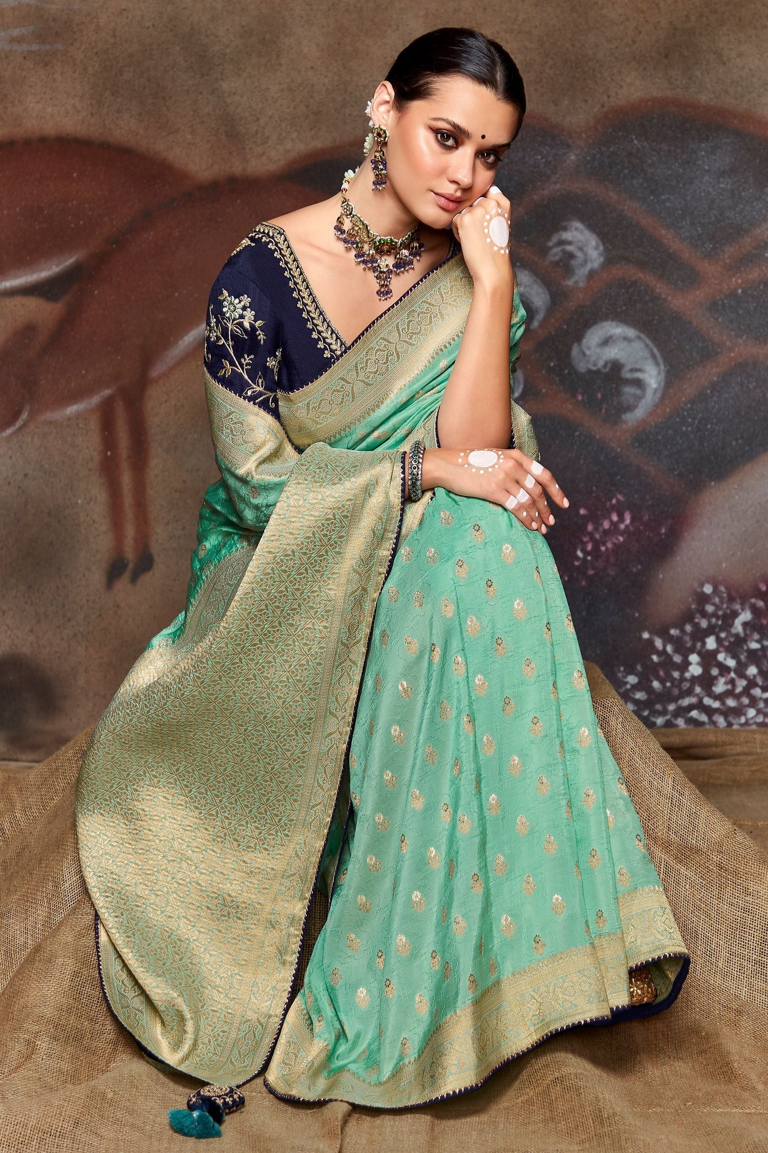 Gum Leaf Blue Woven Banarasi Art Silk Saree