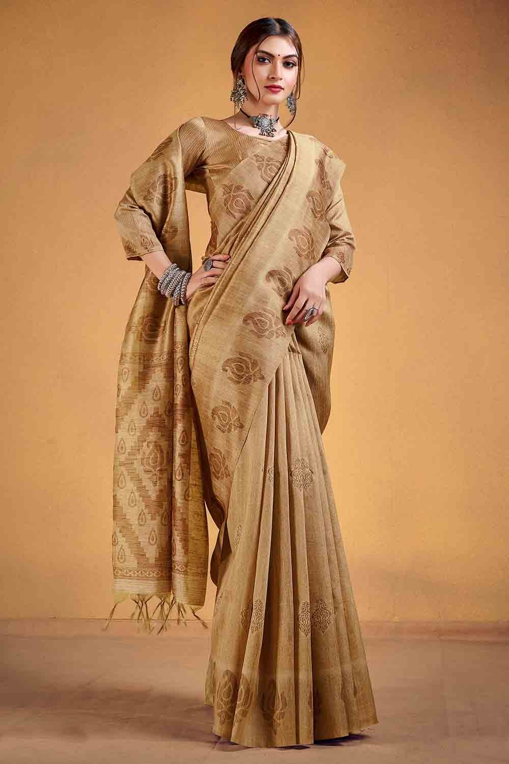 Teak Brown Cotton Silk Saree