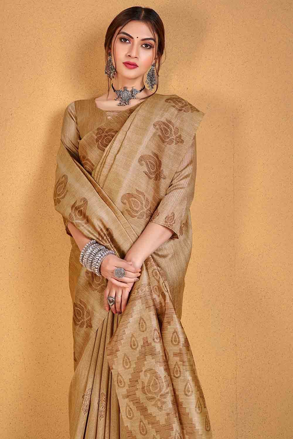 Teak Brown Cotton Silk Saree