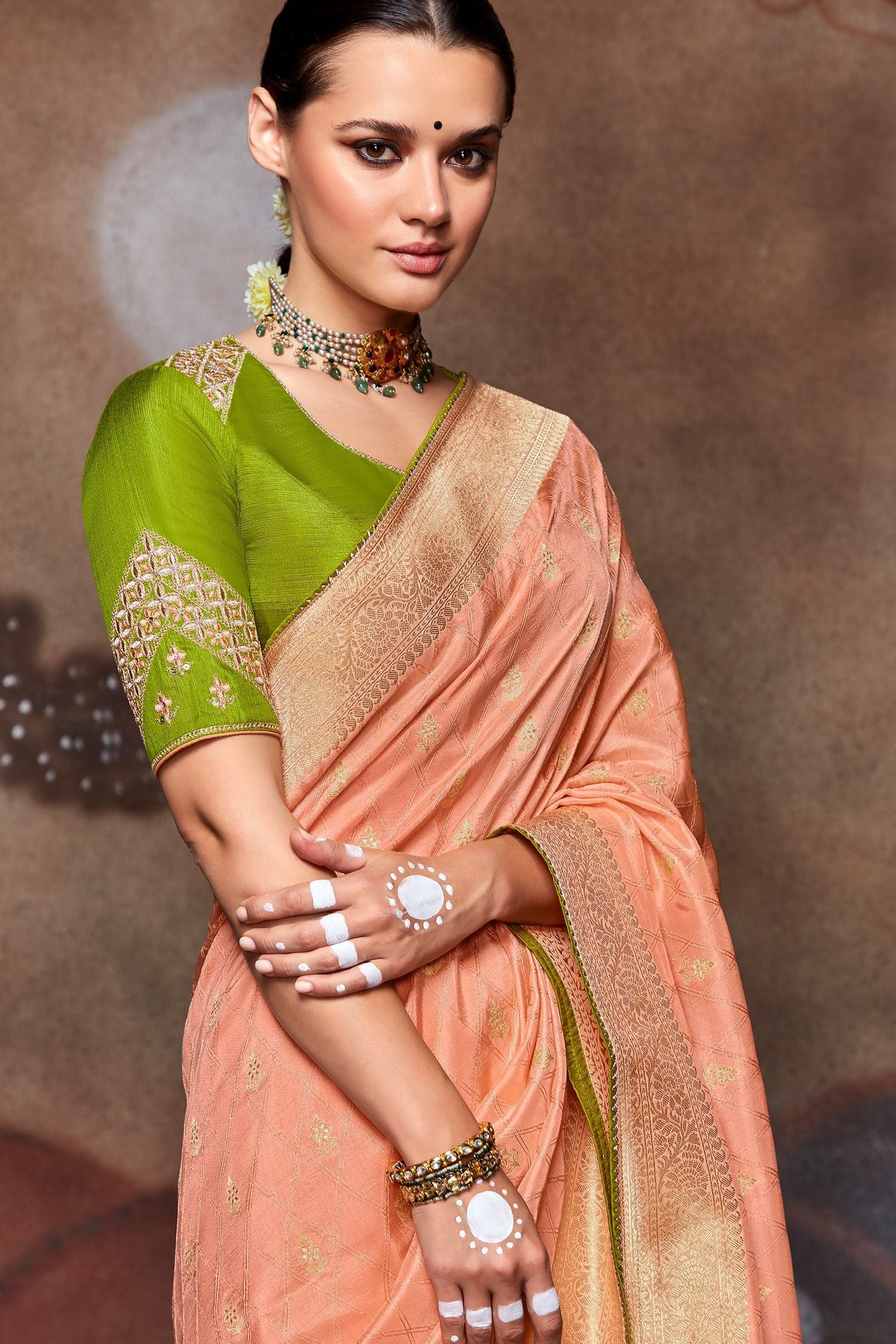 Tacao Peach Woven Banarasi Art Silk Saree