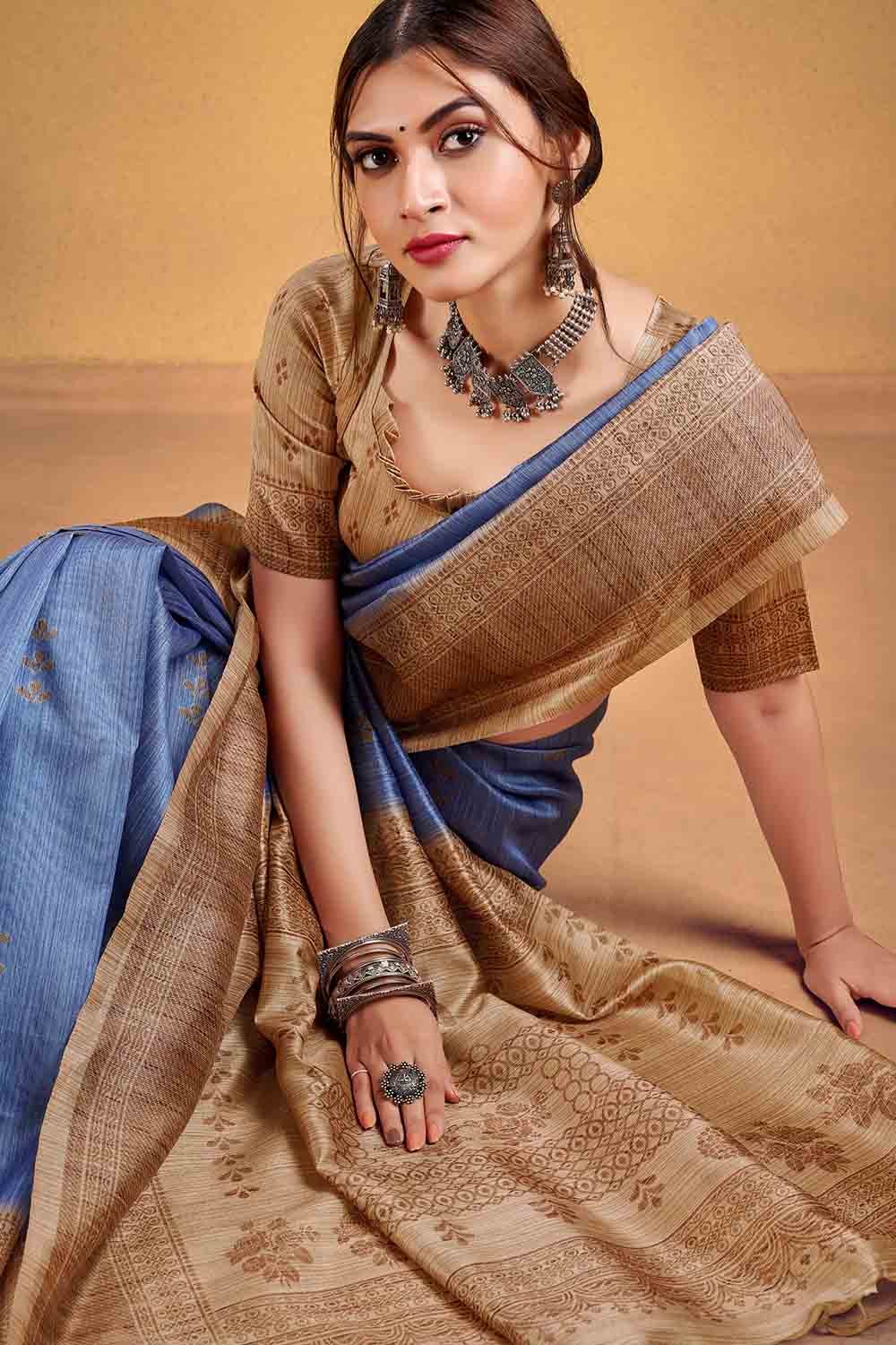 Denim Blue Cotton Silk Saree