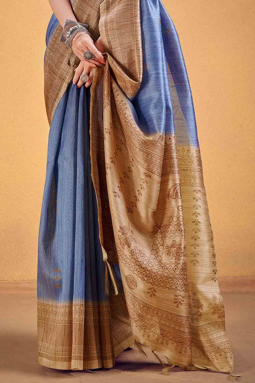 Denim Blue Cotton Silk Saree