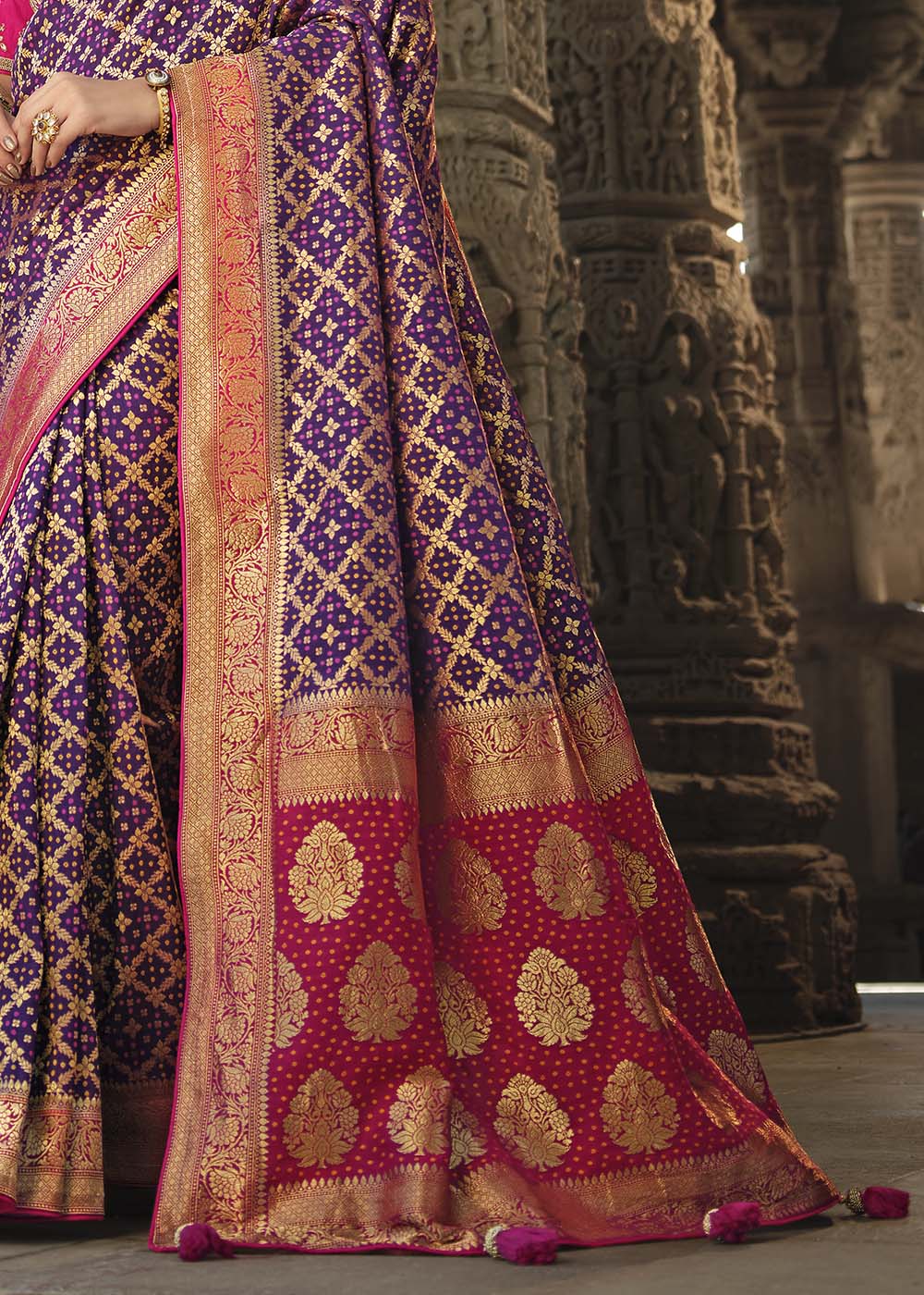 Cannon Purple and Pink Designer Banarasi Silk Saree with Embroidered Blouse