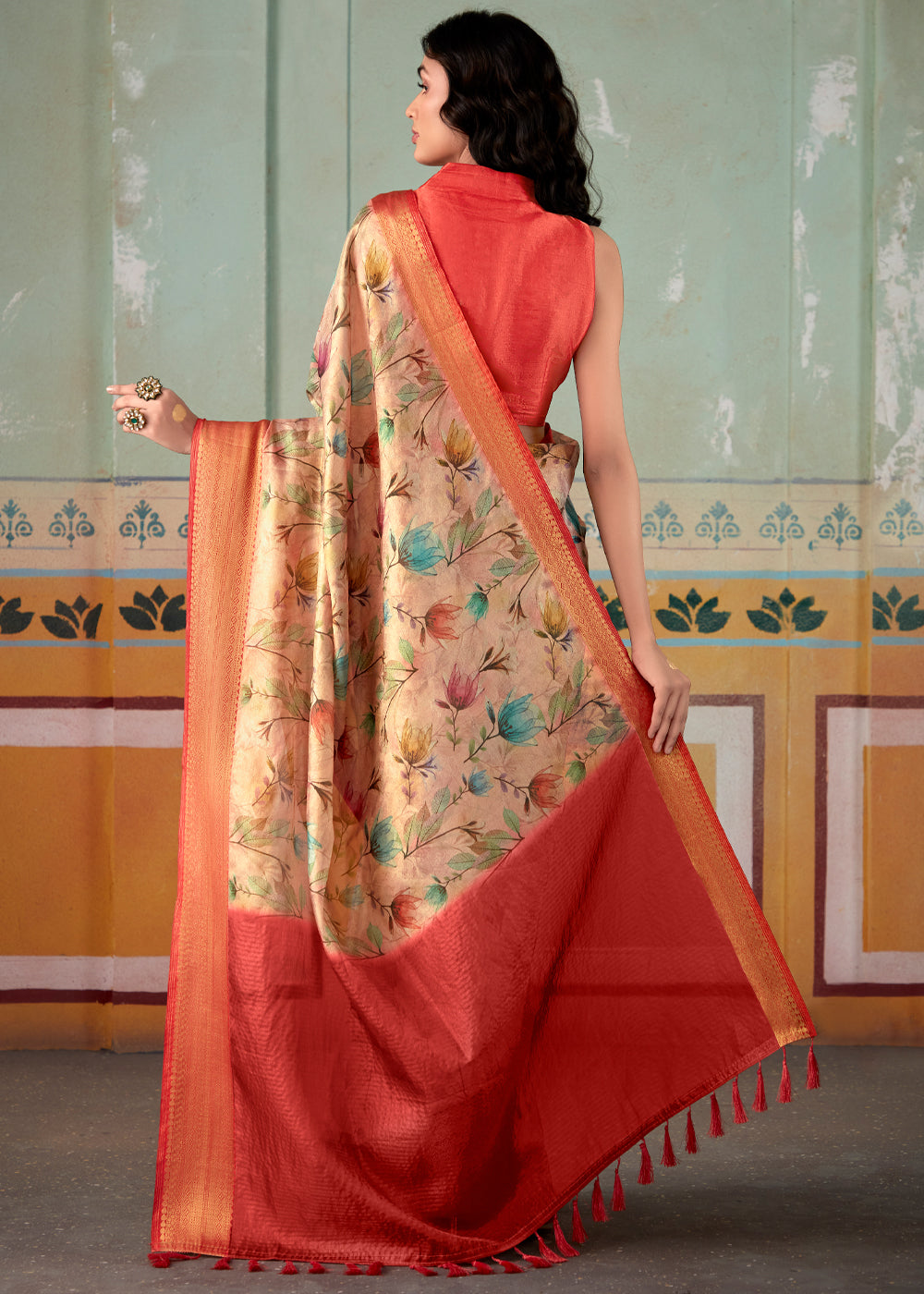 Romantic Peach Banarasi Tissue Silk Saree