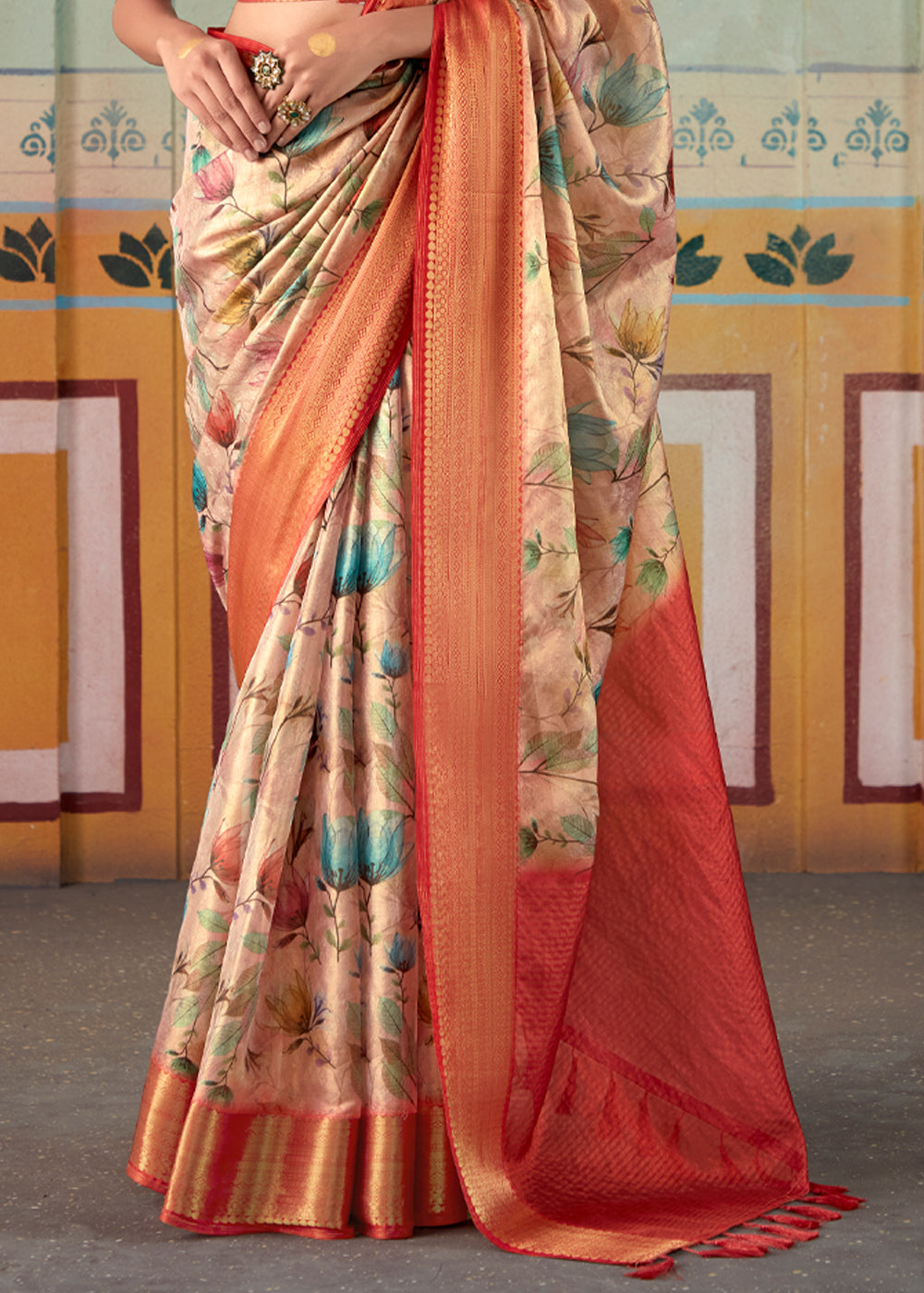 Romantic Peach Banarasi Tissue Silk Saree