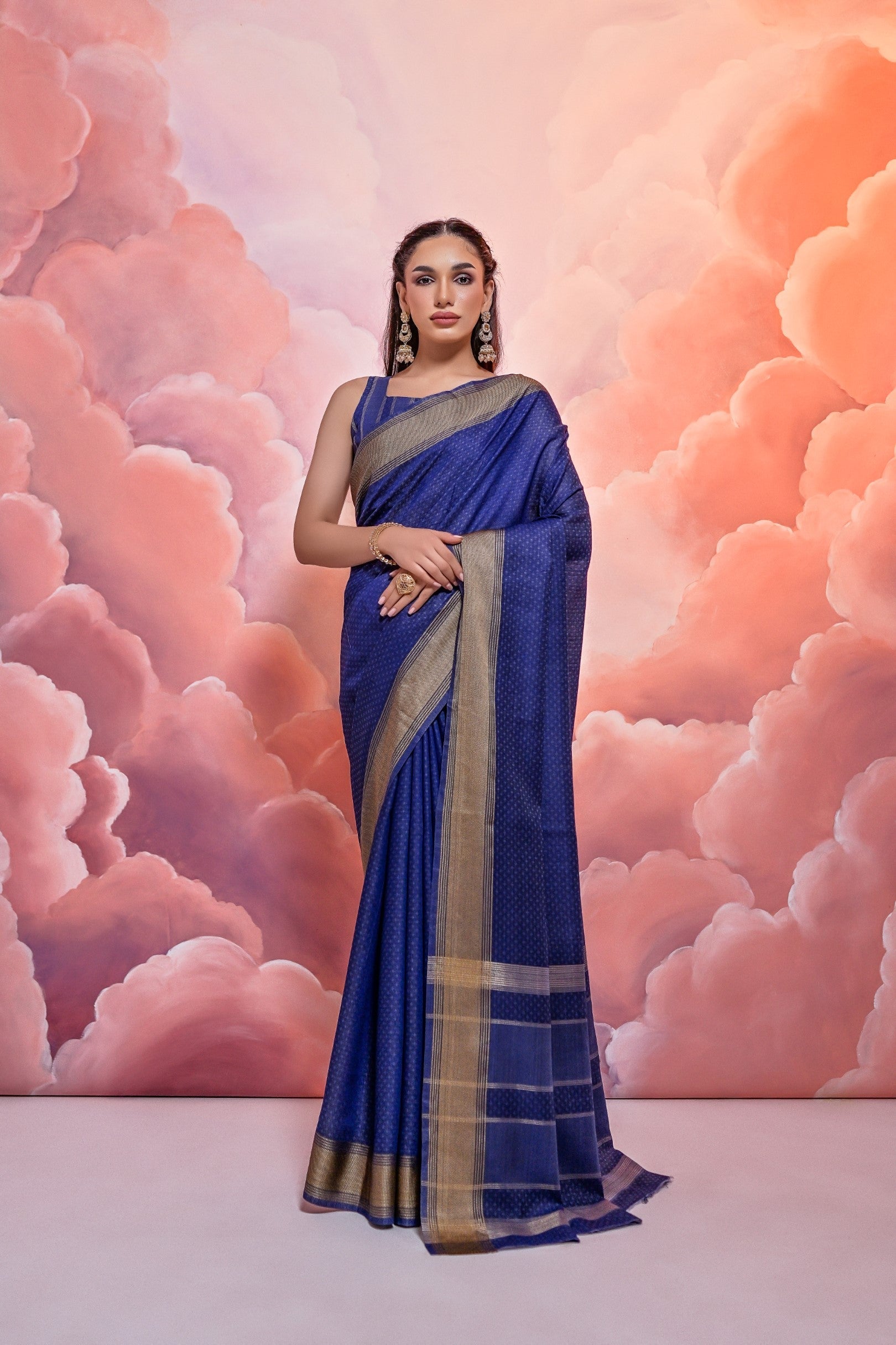 Medium Blue Banarasi Cotton Saree