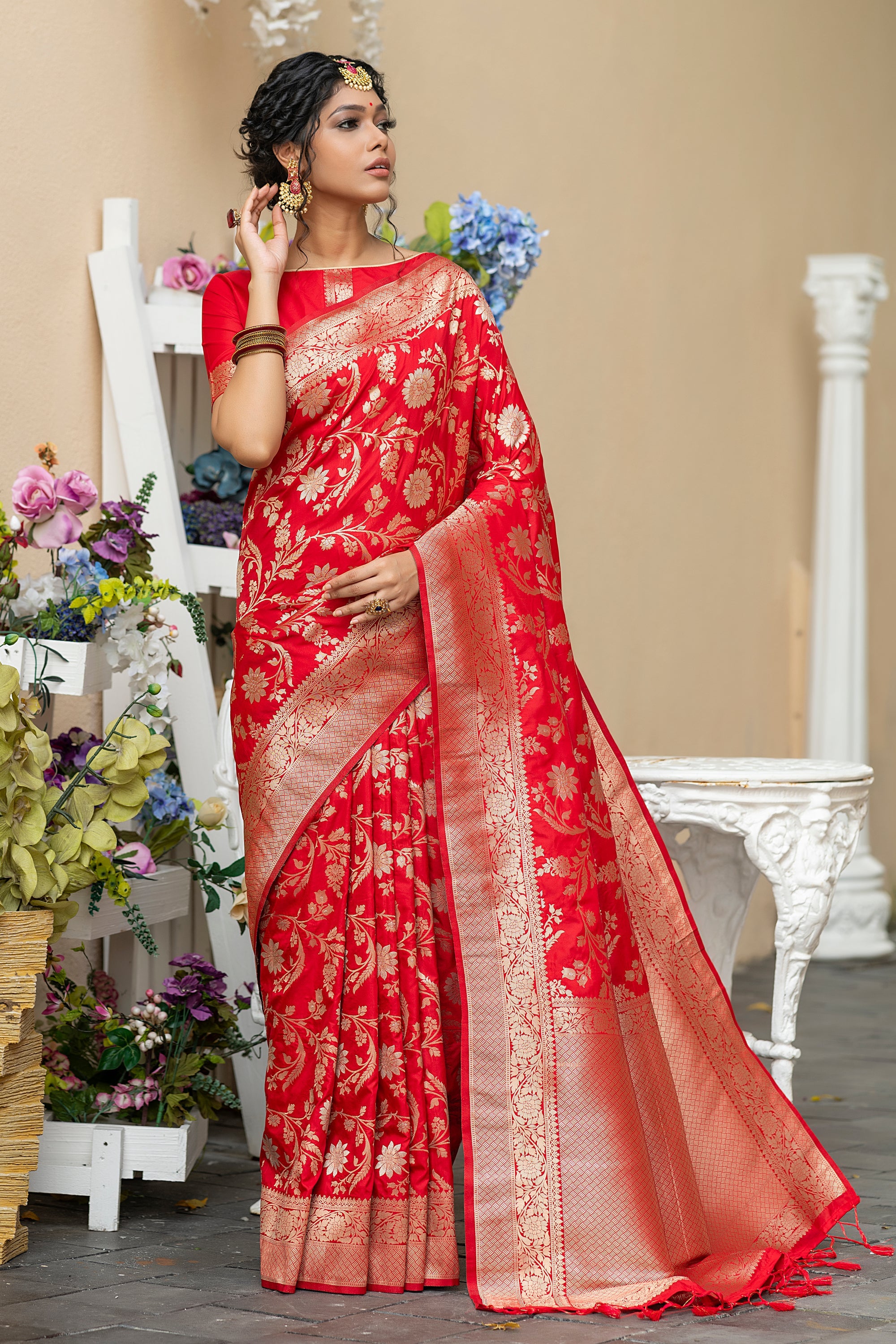 Thunderbird Red Woven Banarasi Silk Saree