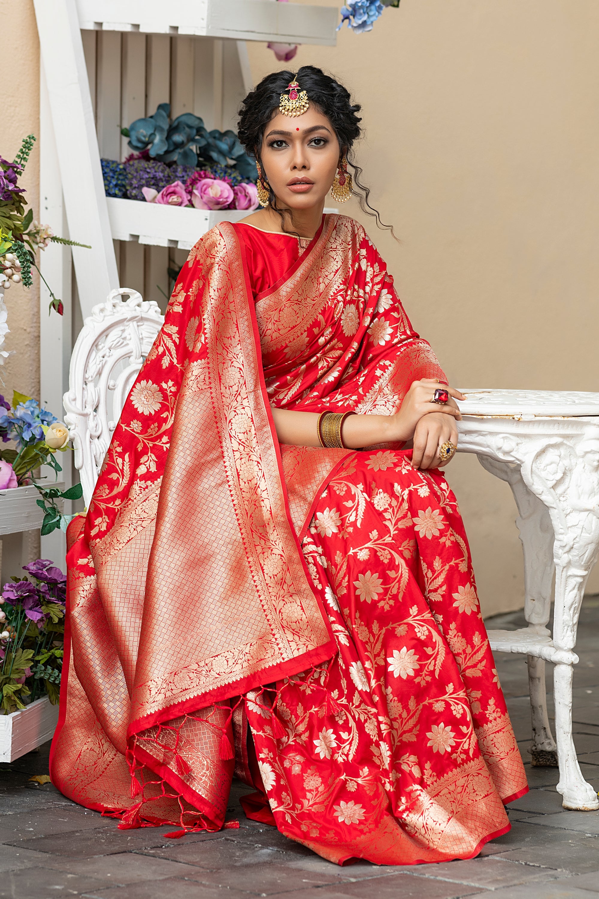 Thunderbird Red Woven Banarasi Silk Saree