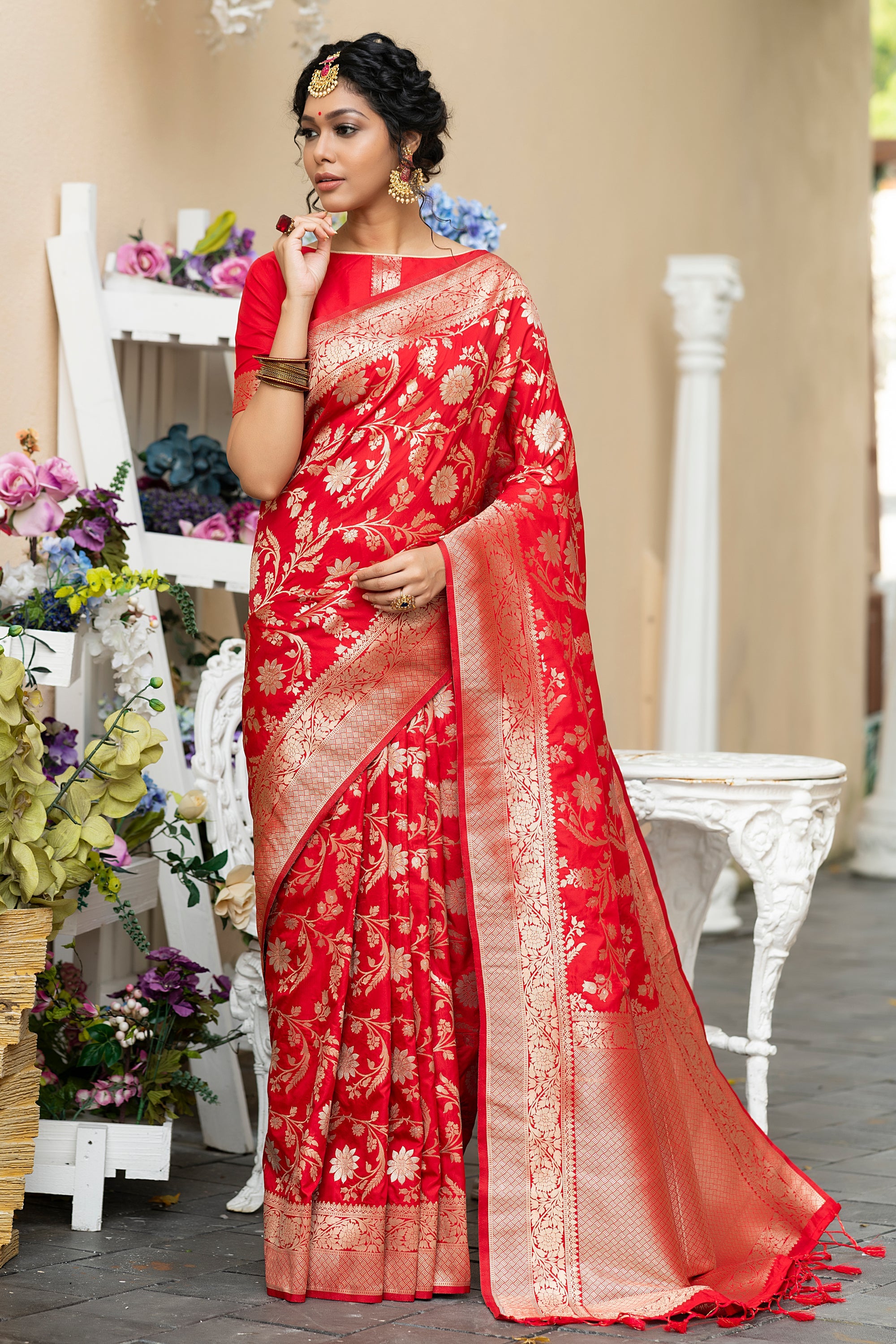 Thunderbird Red Woven Banarasi Silk Saree