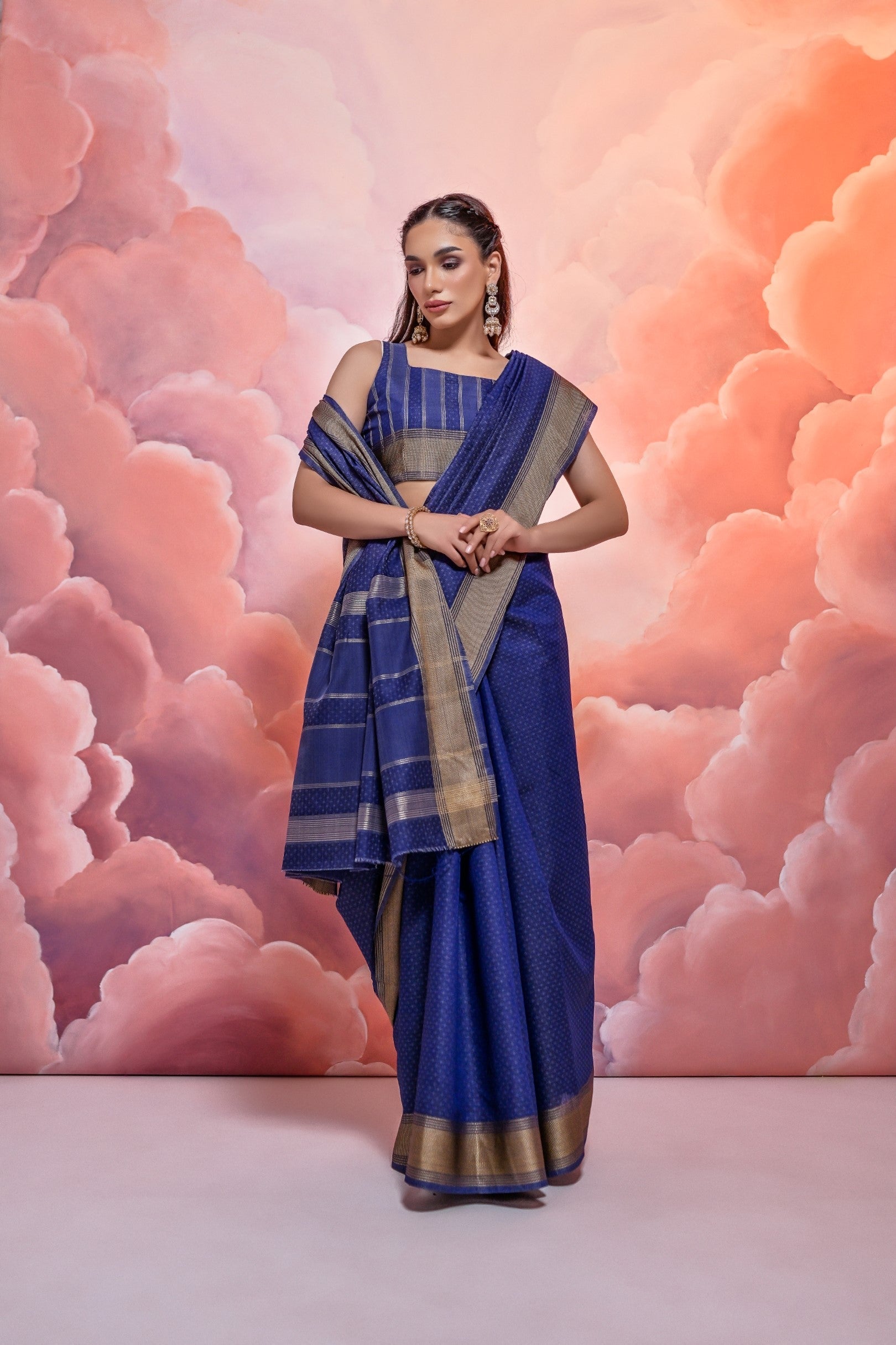 Medium Blue Banarasi Cotton Saree