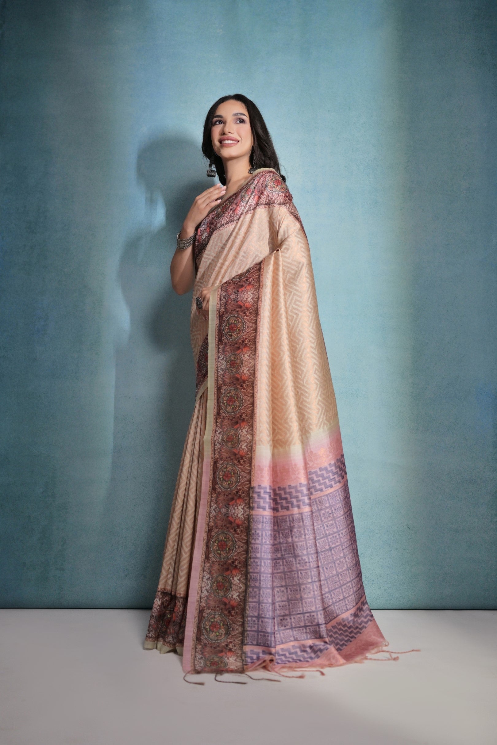 Desert Sand Cream Cotton Kalamkari Silk Saree