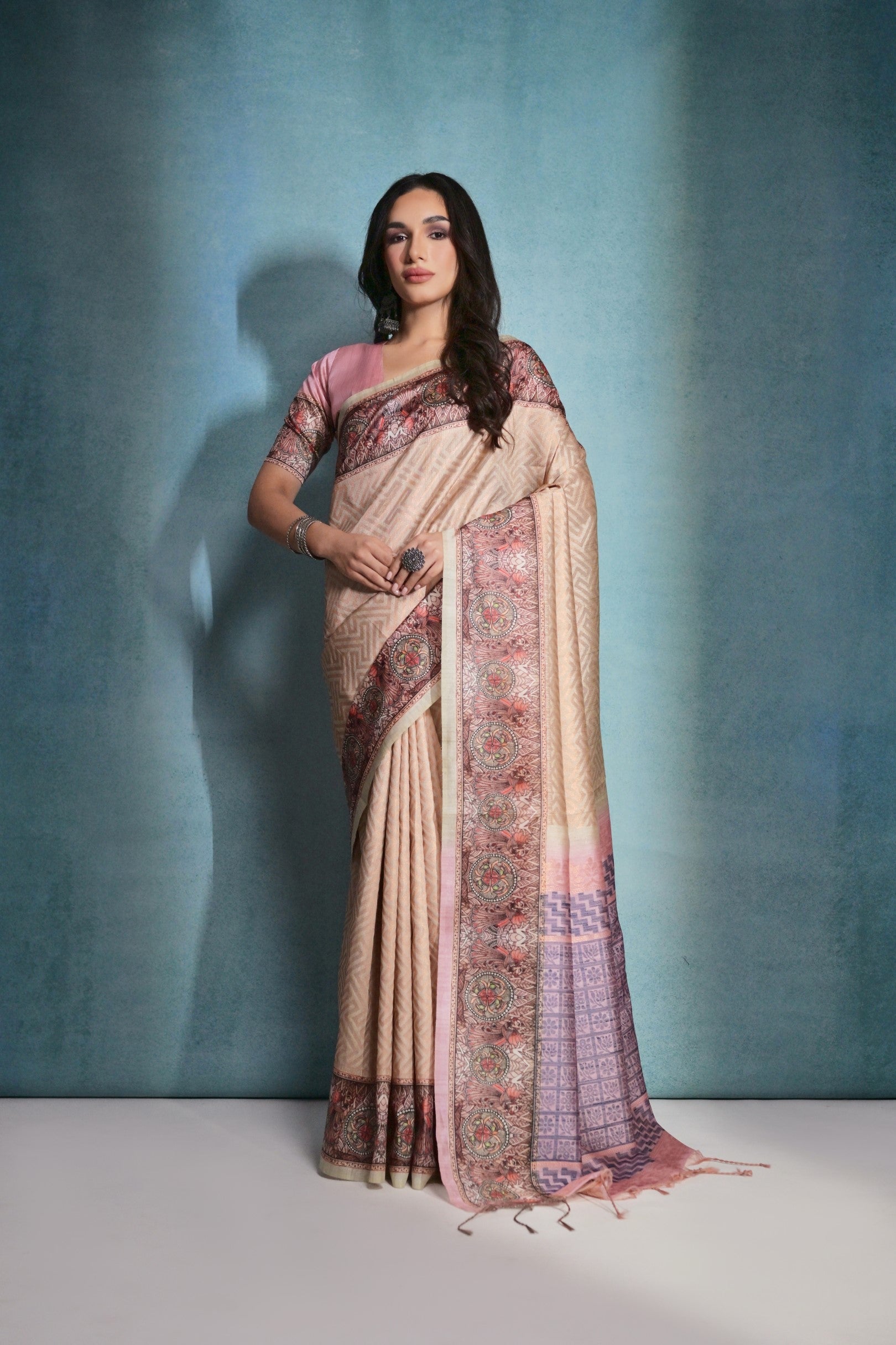 Desert Sand Cream Cotton Kalamkari Silk Saree