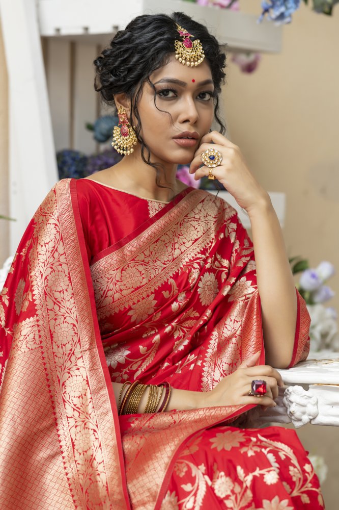 Thunderbird Red Woven Banarasi Silk Saree