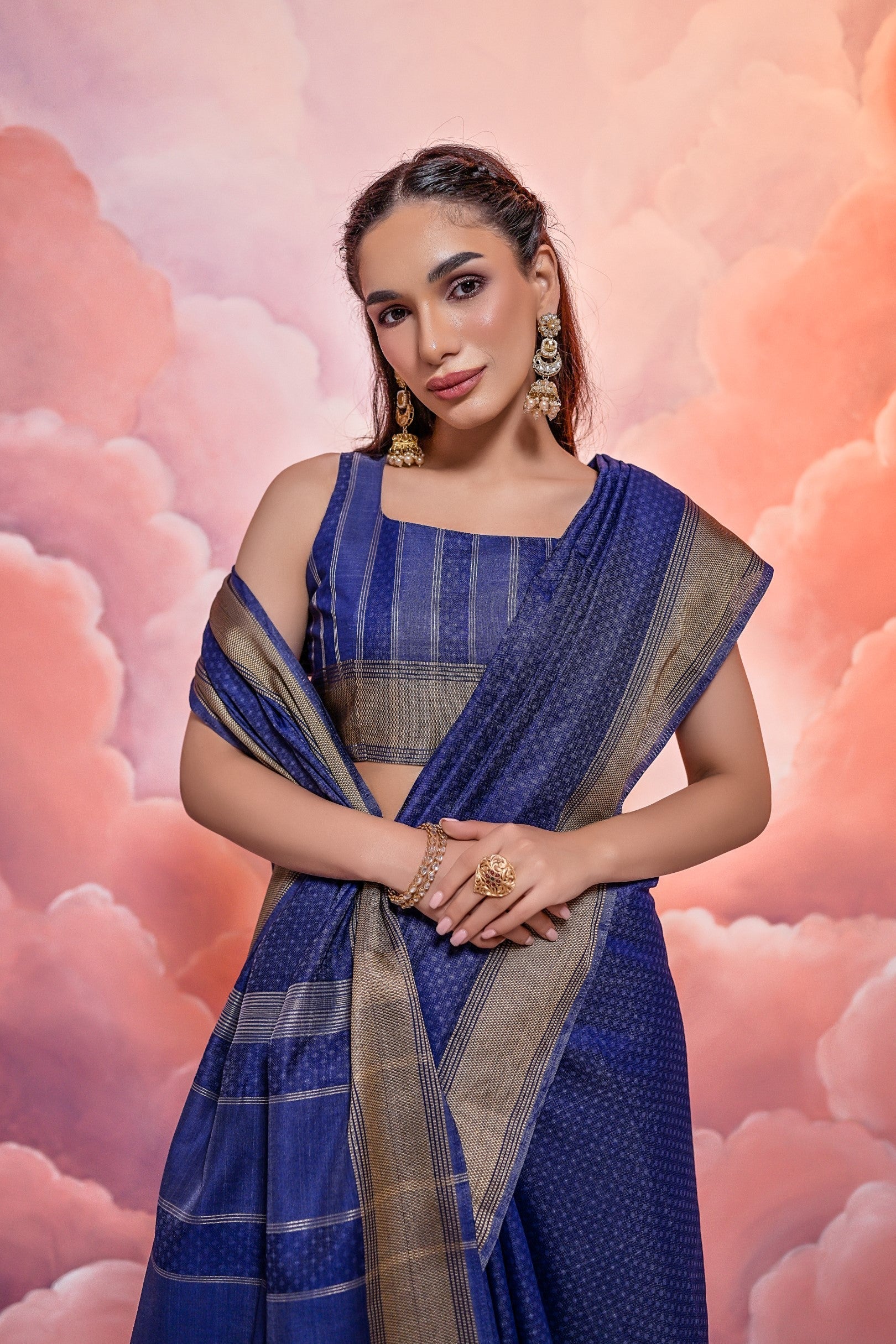 Medium Blue Banarasi Cotton Saree