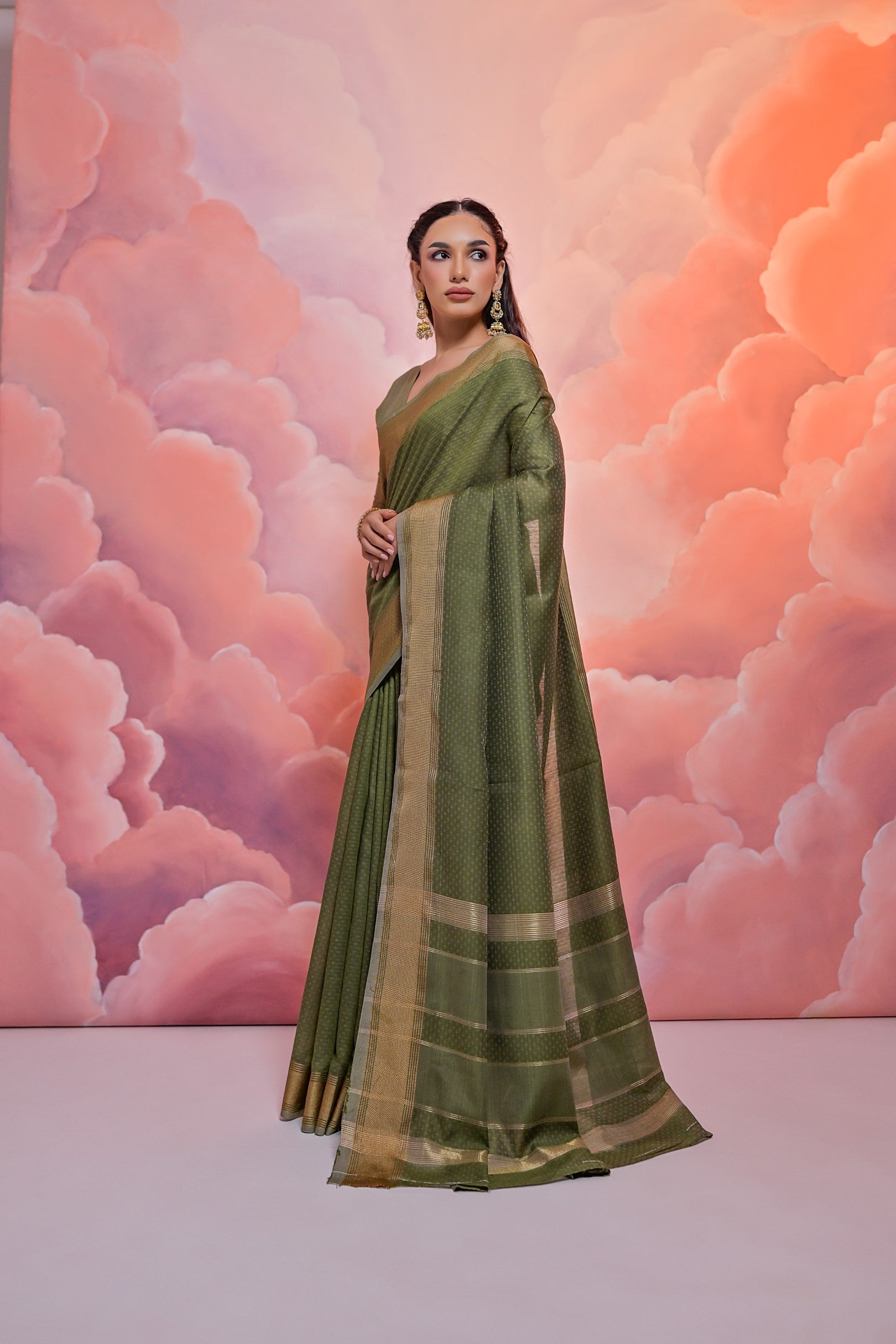 Clay Creek Green Banarasi Cotton Saree